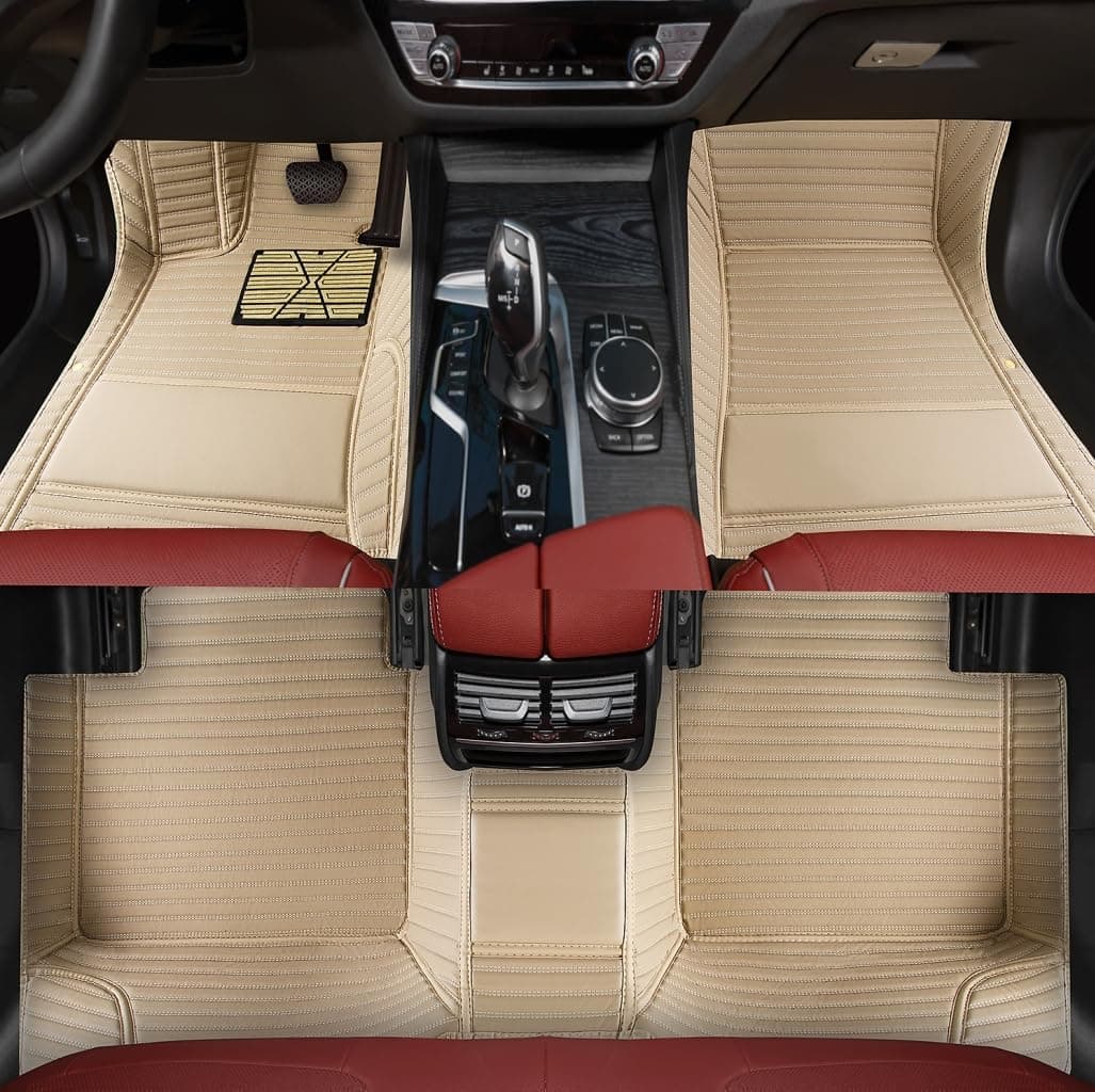 Custom Personalized Floor Mats for Cars,Luxury Full Coverage All Weather Car Floor Mats,Anti-Slip Leather Car Mat Set ,Custom Floor Mats for 99% of Cars, Trucks & SUVs (Streak Beige)