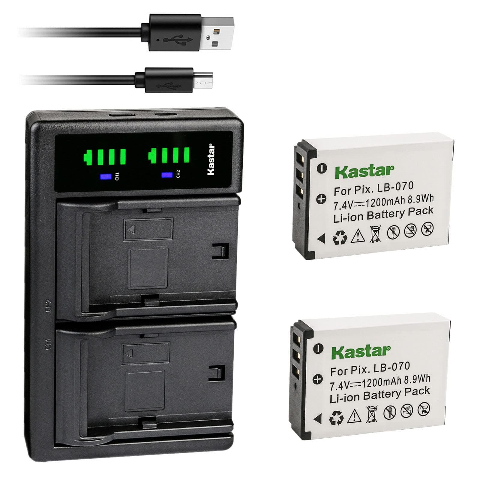 Kastar 2-Pack LB-070 Battery and LTD2 USB Charger Replacement for Kodak Pixpro AZ901, Kodak Pixpro AZ901 Astro Zoom, Kodak PIXPRO S1, Kodak PIXPRO S-1, Minolta MN67Z 20MP FHD, Minolta MN67Z-BK Camera