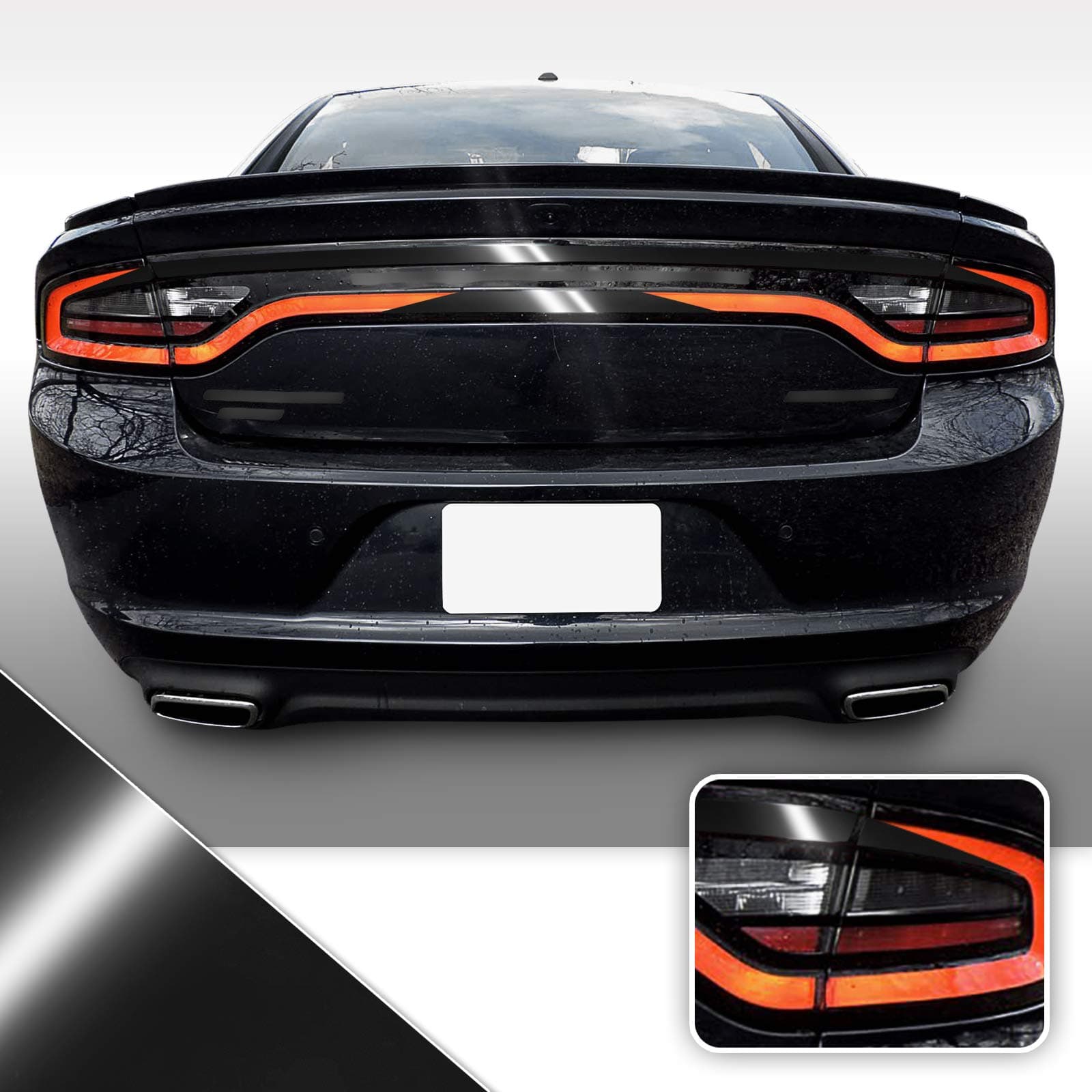 Tail Light Accent Blackout Precut Vinyl Wrap Overlay Kit V2 Compatible with Dodge Charger 2015 2016 2017 2018 2019 2020 - Gloss Black