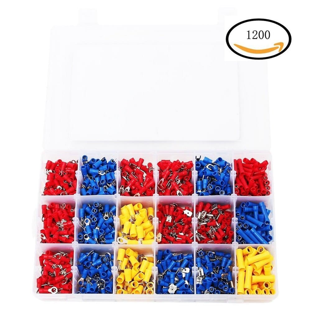 GekBot 1200pcs Mixed Assorted Lug Kit Insulated Electrical Wire Connector Terminal Spade Ring Fork Spade Butt Connectors