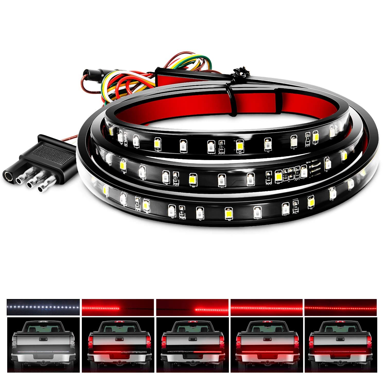 Tr-11 48”/49” Led Tailgate Light Strip 90 Red/White For Running Brake Turn Signal Lights Reverse Light,2 Years Warranty, 48"/49" Truck Bar