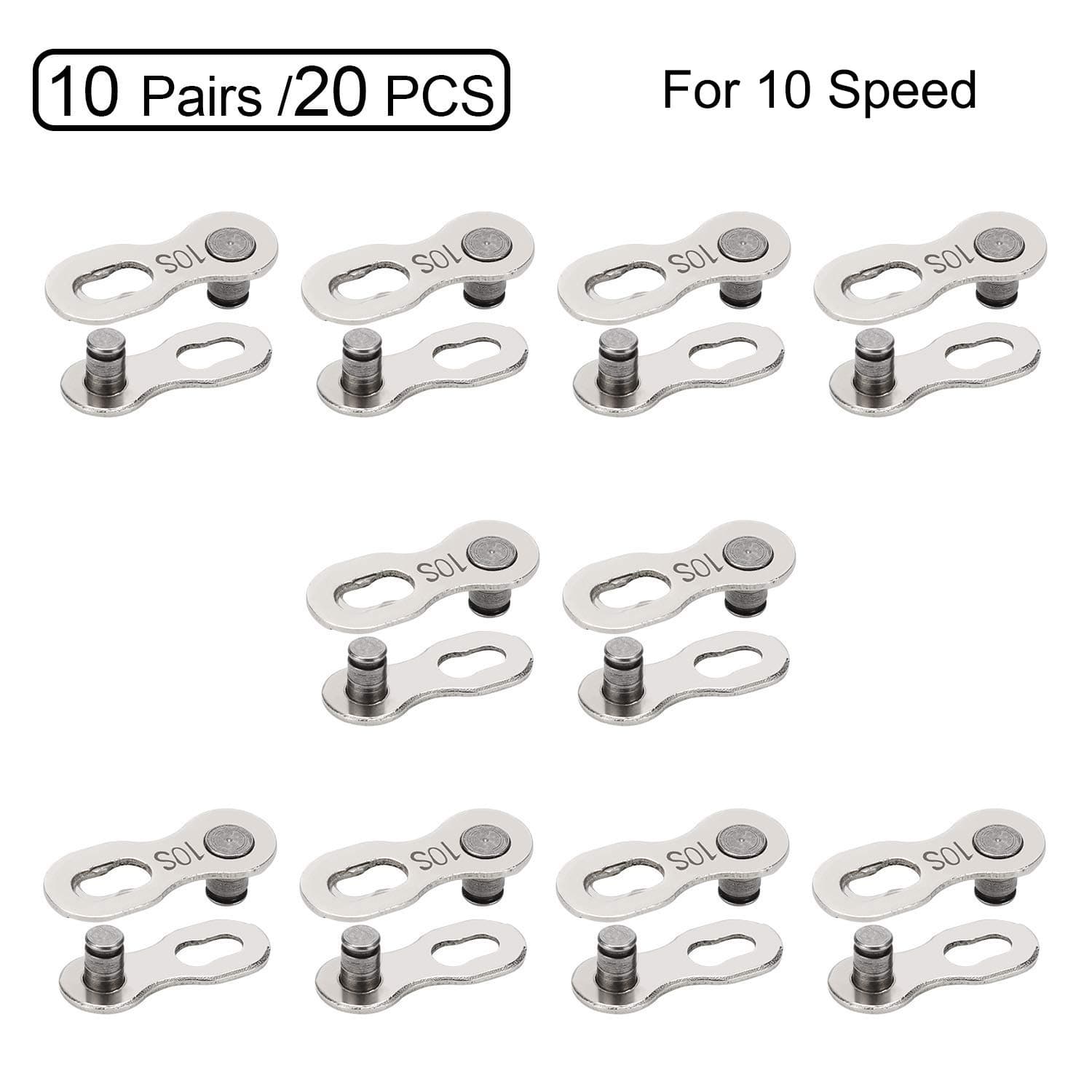 QKURT 10 Pairs 20pcs Bicycle Missing Link for 10 Speed Chain, Professional Reusable Bicycle Chain Link Connector, Steel Bike Chain Link