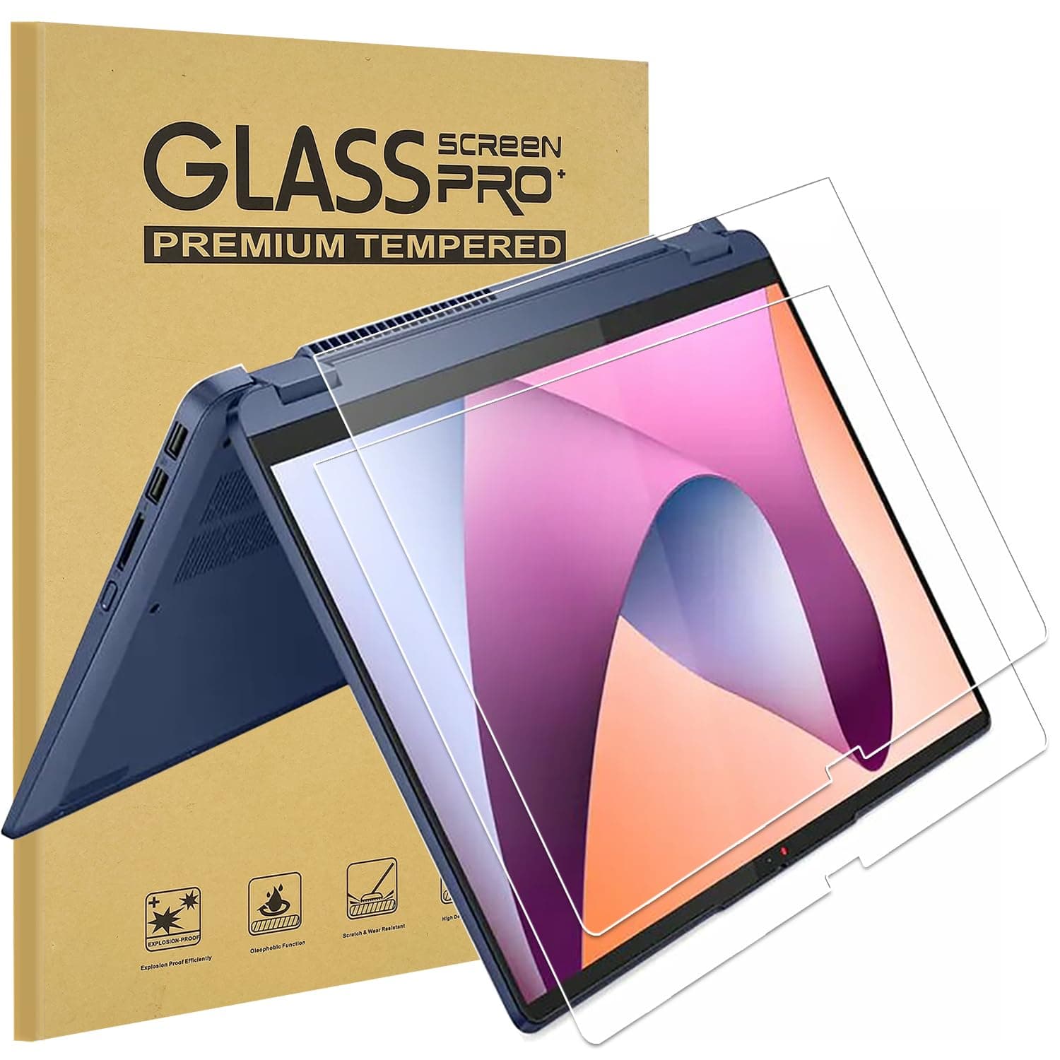 KEANBOLL 2 Pack Tempered Glass Screen Protector for Lenovo IdeaPad 5a / 5i / 5X / 5 14" 2-in-1丨Ideapad Flex 5/5i 14" 2-in-1丨Chromebook Plus 2-in-1 14" Touchscreen Laptop, 9H Anti-Scratch, Bubble Free