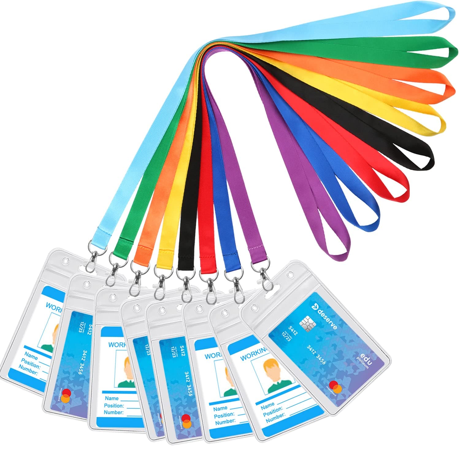 8 Pack 8 Colours Lanyards with Vertical ID Badges Holder Multicolor Neck Cute Lanyard for Office Keys Red,Orange,Yellow,Green,Light Blue,Purple,Blue,Black