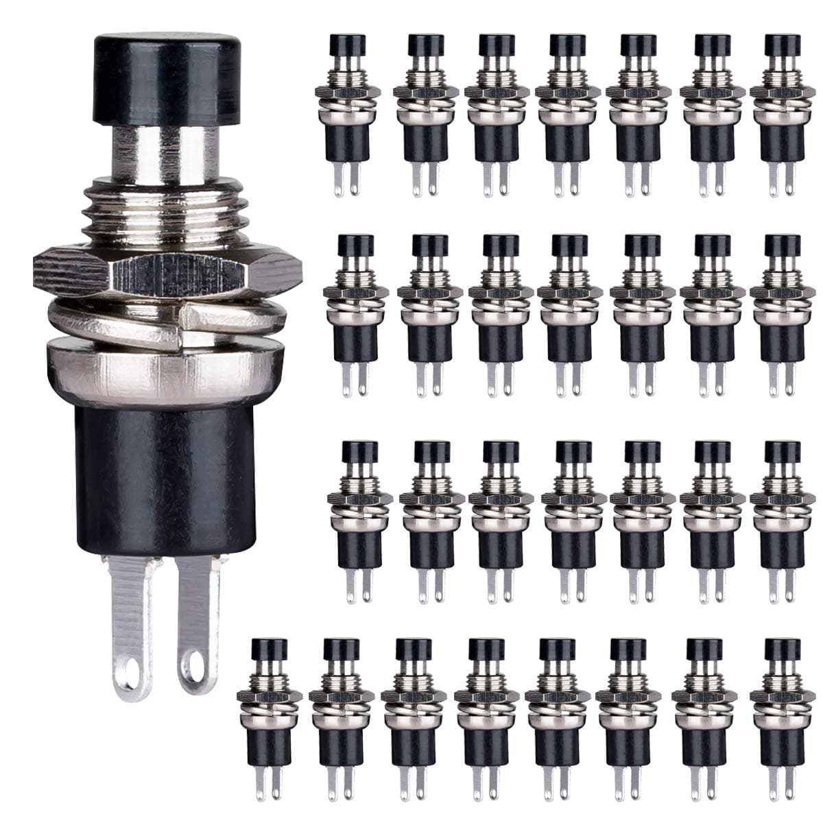 Clyxgs Momentary Push Button Switch, Normal Open(NO) Switch 2 Pin Mini Micro 1A 250V AC Black Cap 30 PCS