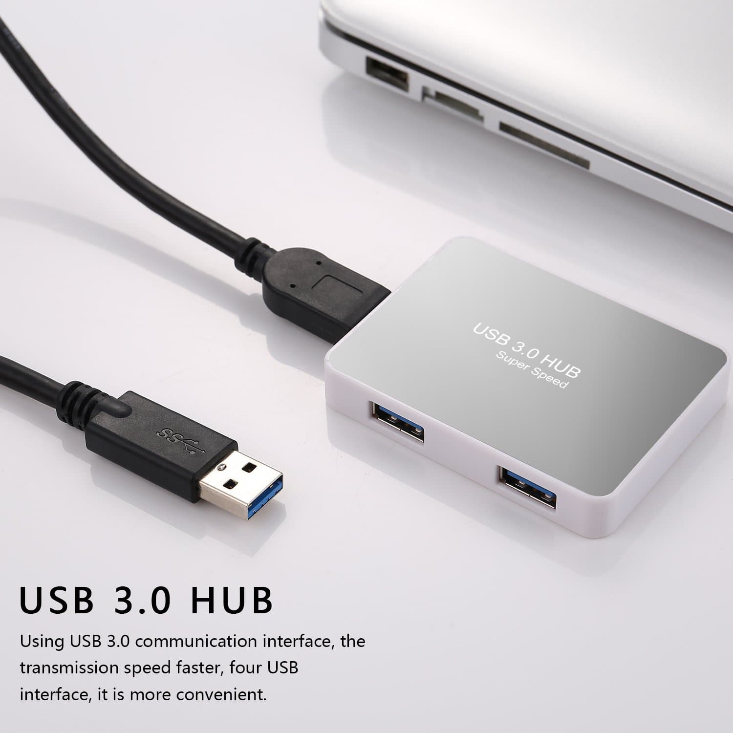 VyFky 4 Port USB 3.0 Mirror Surface Mini Hub for MacBook, Mac Pro/Mini, iMac, Surface Pro, XPS, Notebook PC, USB Flash Drives, Mobile HDD, and More