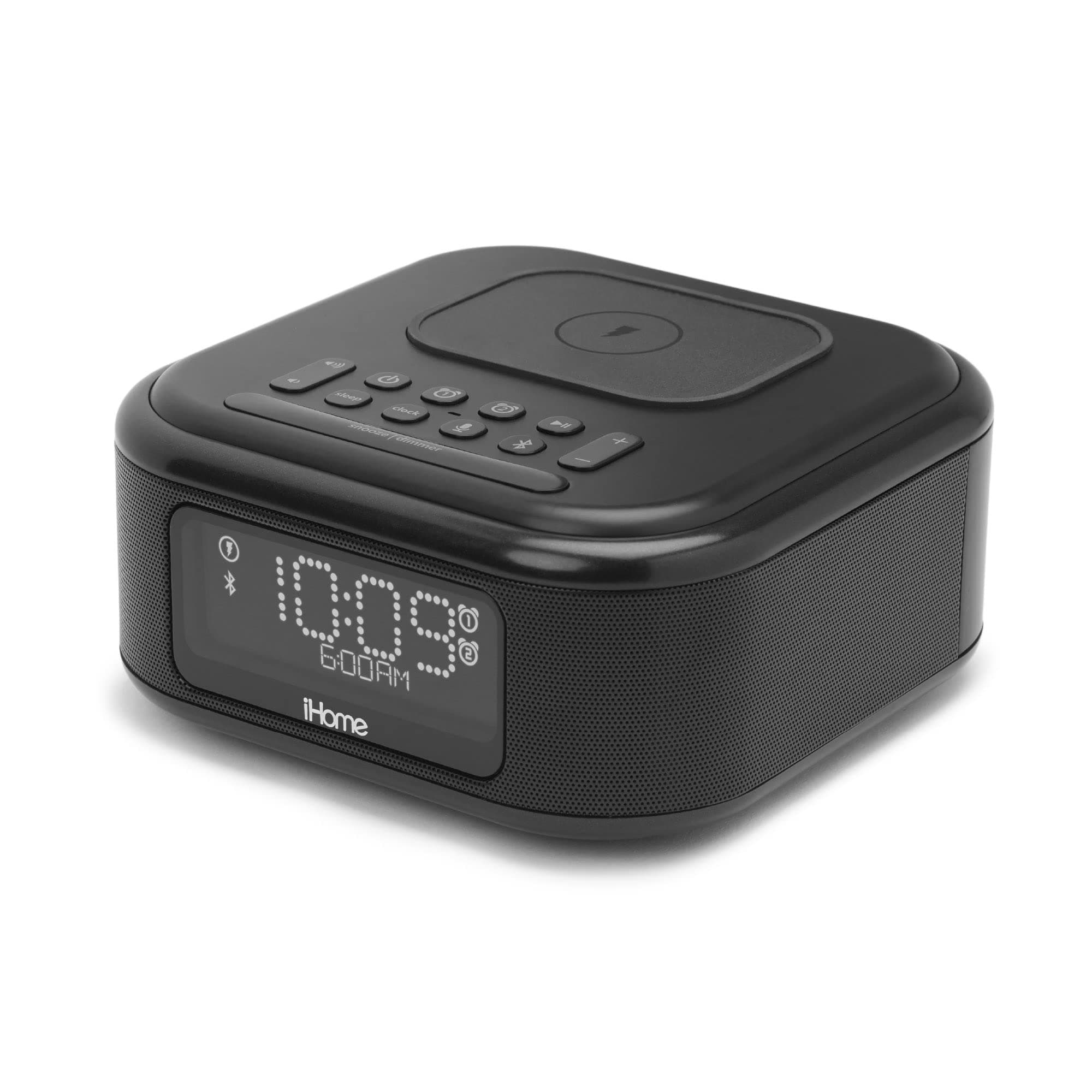 iHome iBTW23 Wireless Charging Bluetooth Alarm Clock with Speakerphone & USB Charging Port For iPhone X 8/8Plus & More