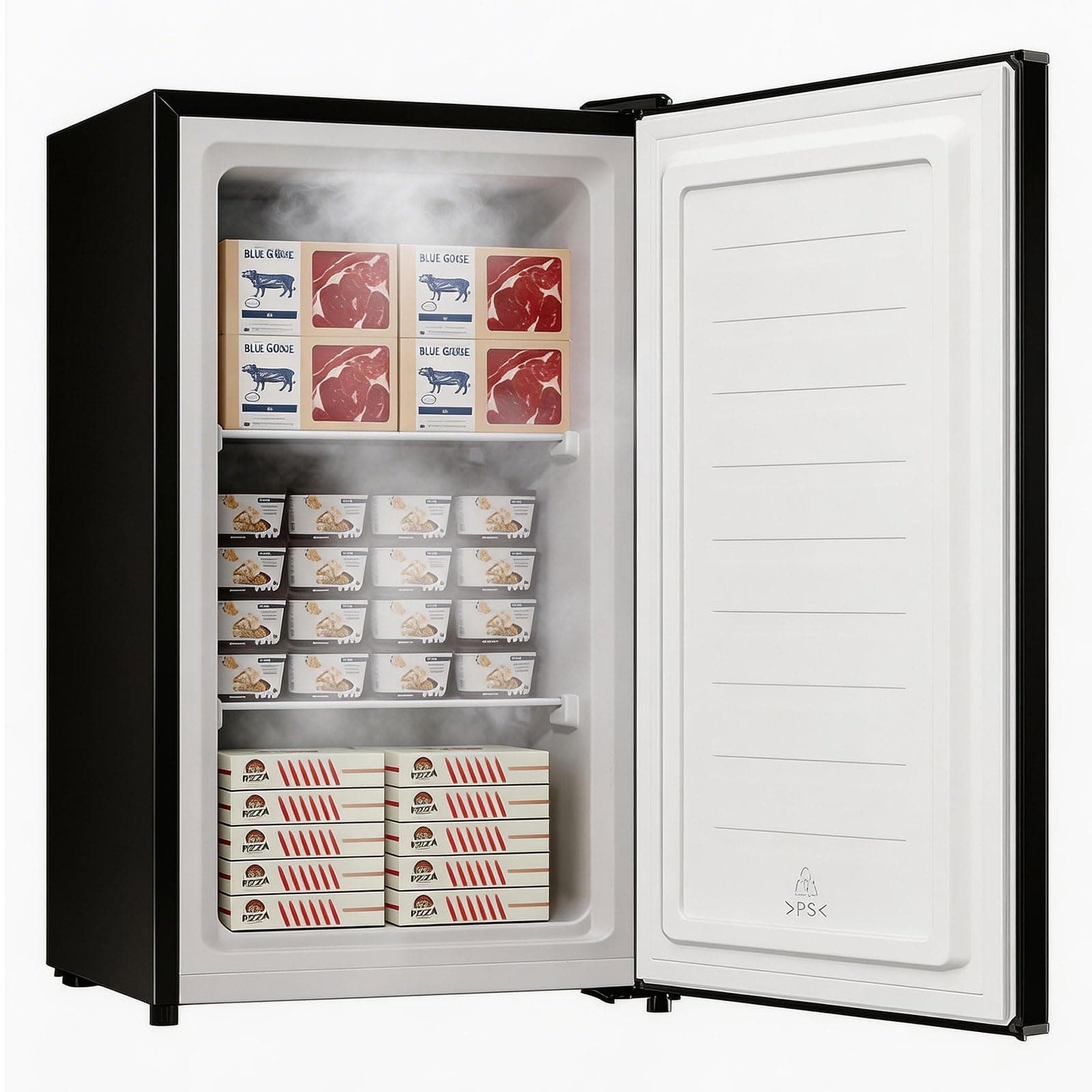 BANGSON 3.0 Cu.ft Compact Upright Freezer, Energy-Saving Mini Freezer with Ultra Low Power 40W & Adjustable Thermostat, Removable Shelves, Reversible Door, Ideal for Dorm/Office/Apartment, Black