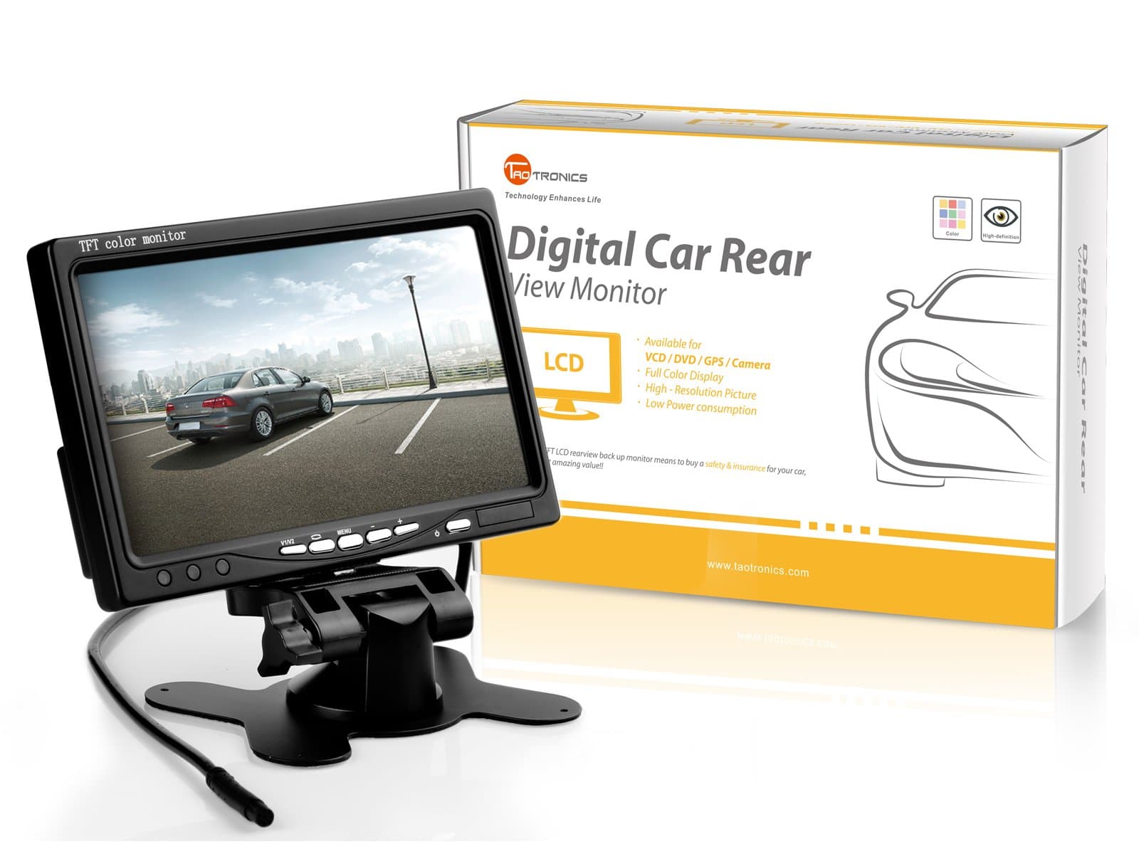 TaoTronics TT-CM04 7-inch TFT LCD Widescreen Headrest Car Rear View Monitor w/ Headrest Frame, Universal Stand and Remote Control