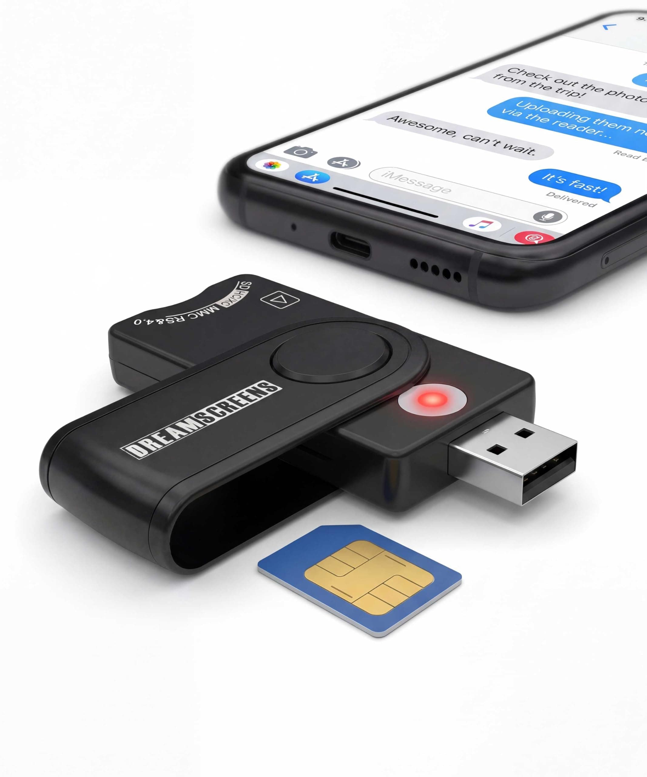 USB SIM Card Reader Multi-Media SD TF MMC with Micro and Nano SIM Adapters and SIM Editing and Text Recovery Software