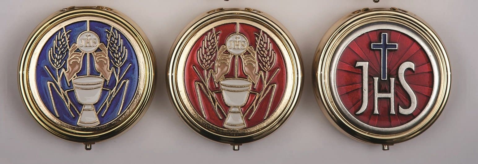 Set of Three Holy Communion Pyxes.Each pyx Measures 5.6 cms x 2 cms Pyxes for Communion Wafers. Pyx for a Priest. Pyx for a Vicar. Pyx for Eucharistic Minister.