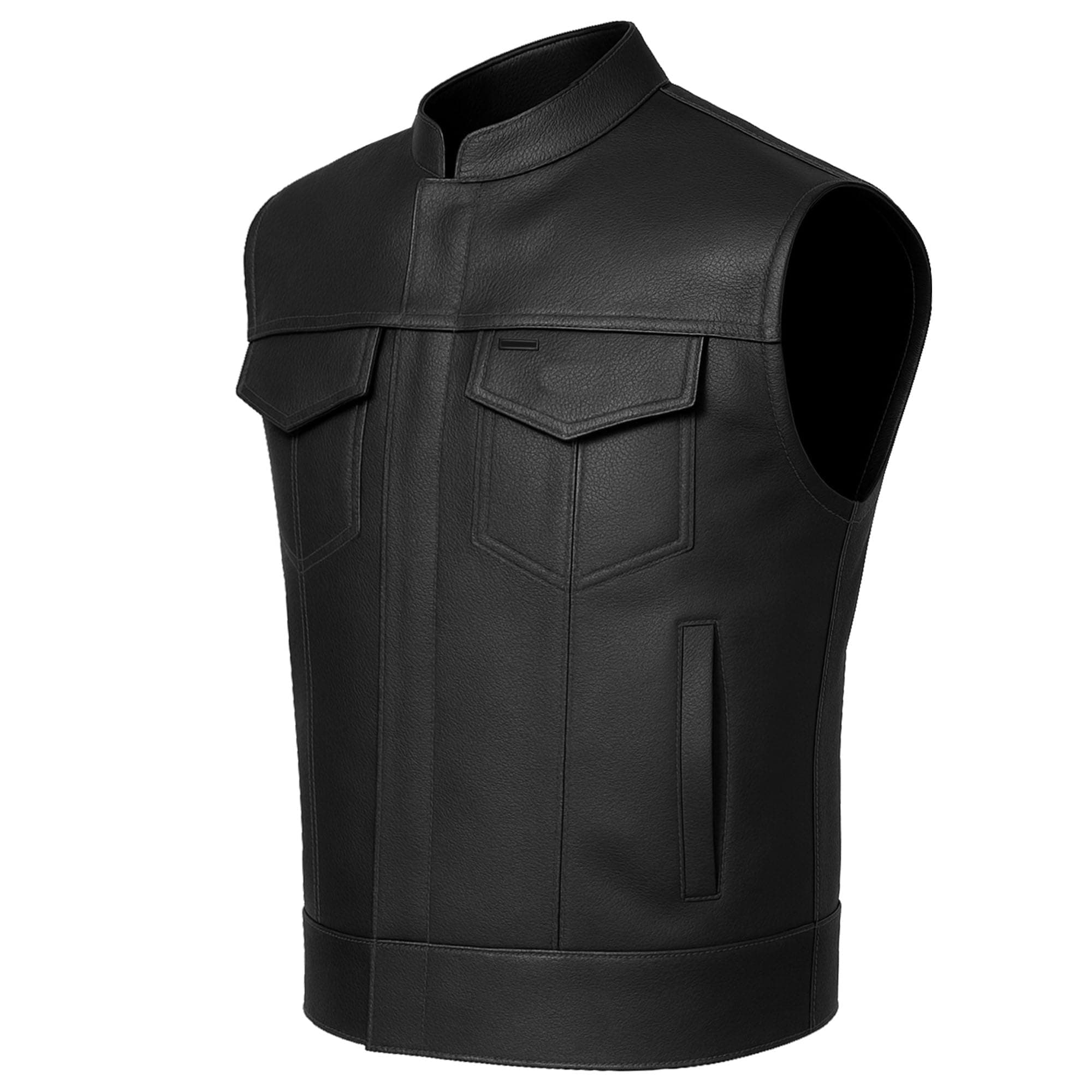 Men’s SOA Motorcycle Vest – Premium Buffalo Leather, Multiple Pockets Club Style Biker Vest - All Seasons