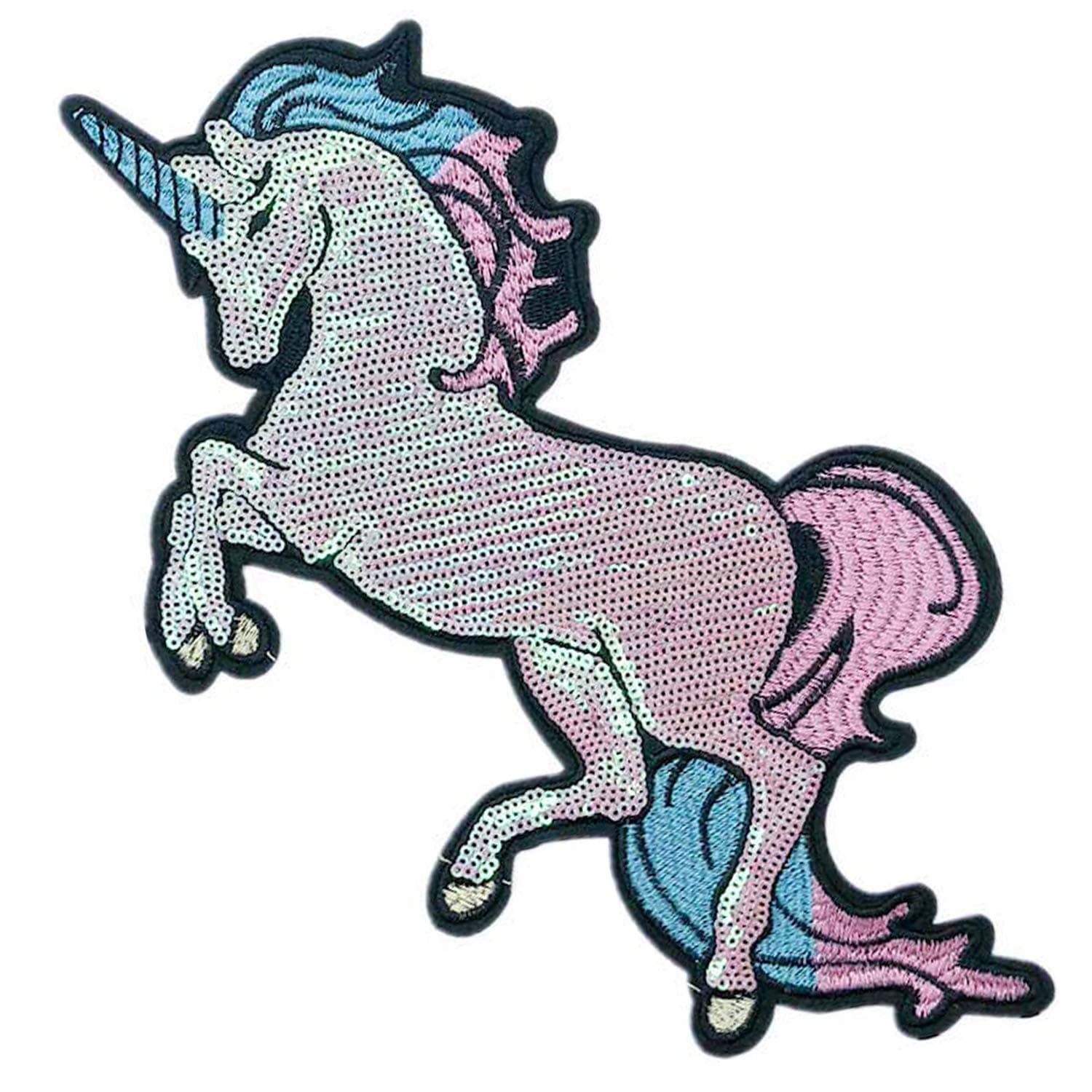 7 SEVENTOPIA Unicorn Sequin Embroidered Patches Applique 2 Pack DIY Sew Iron on Large Patches for Backpacks, Handbags