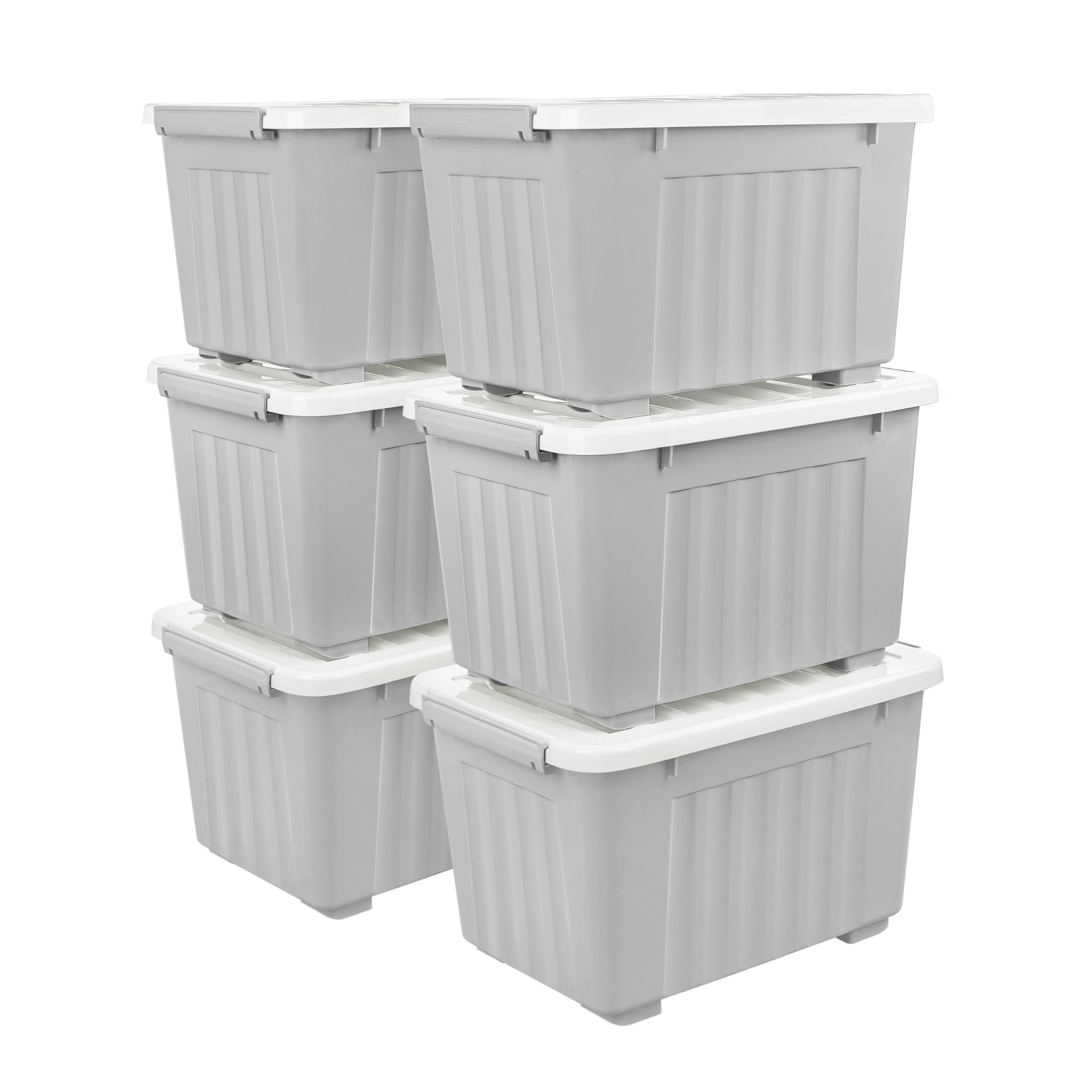 Cetomo35L*6 Plastic Storage Box,Gray, Tote box, Organizing Container with Durable Lid and Secure Latching Buckles, Stackable and Nestable, 6Pack, with Buckle