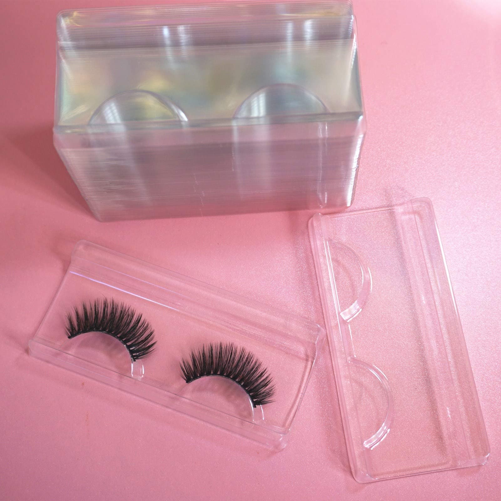 100pcs Transparent Empty Eyelash Lash Trays Holder Good Plastic Packaging Box Eyelash Storage Case Boutique Beauty Salons Rectangle for 25MM