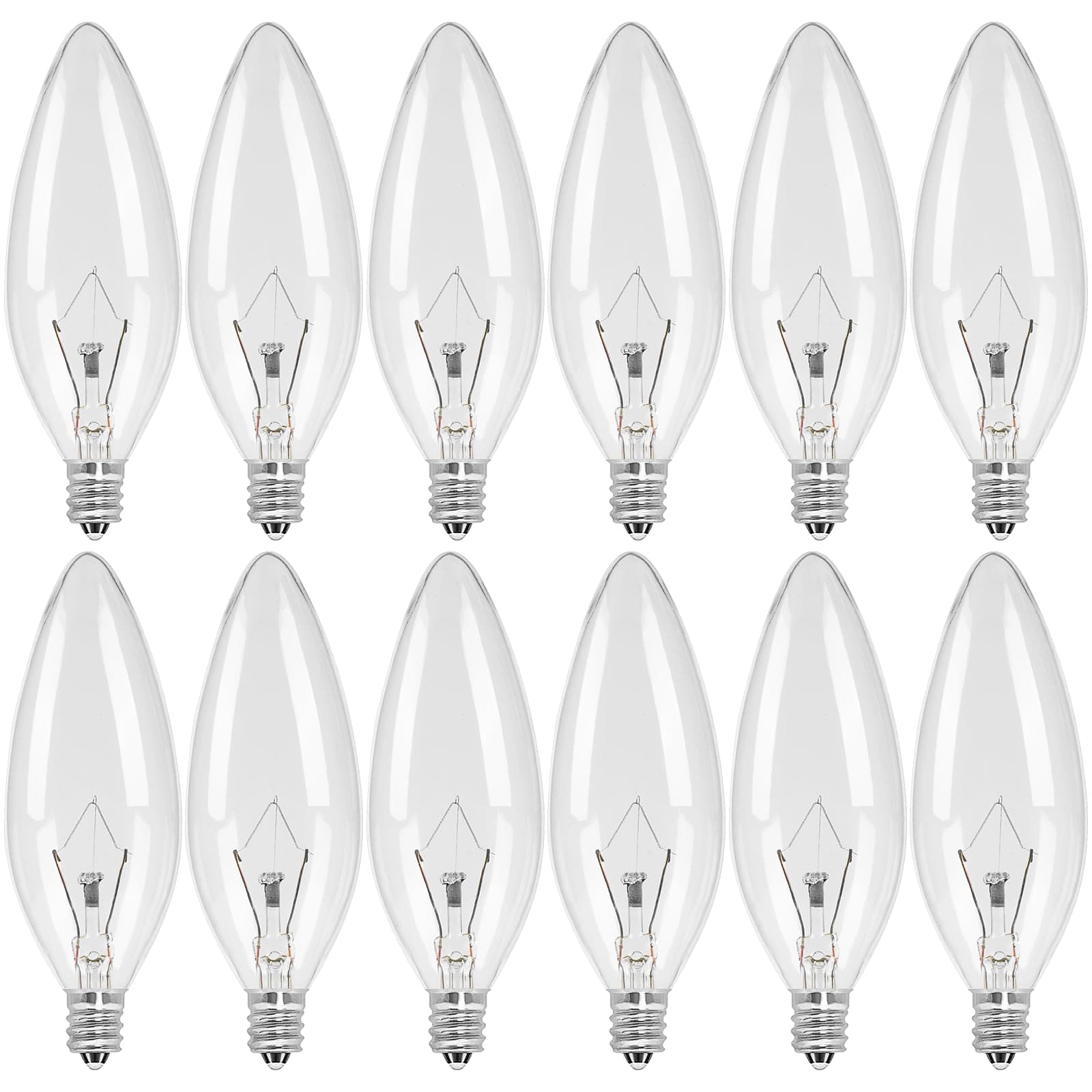 12-Pack E12 Candle Light Bulbs 25W Warm White 2500K, 240 Lumen Dimmable Chandelier Light Bulbs for Ceiling Fan, Pendants or Outdoor, B10 Clear Candelabra Base Bulbs