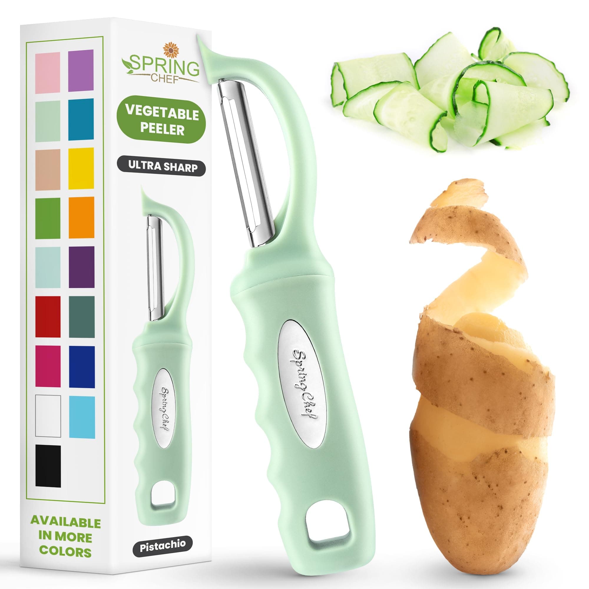 Premium Swivel Vegetable Peeler, Comfortable Handle and Ultra Sharp Stainless Steel Blades - Perfect Kitchen Peeler For Veggie, Fruit, Potato, Carrot, Apple - Pistachio