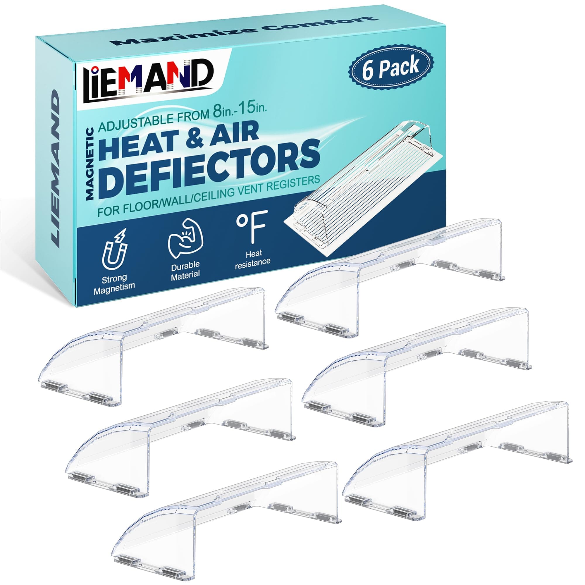 Heat & Air Vent Deflector,Adjustable Between 8’’ to 15’’,Heat Resistant Magnetic Floor Vent deflectors/ac Vent Deflector/Ceiling Vent Deflector-6 Pack