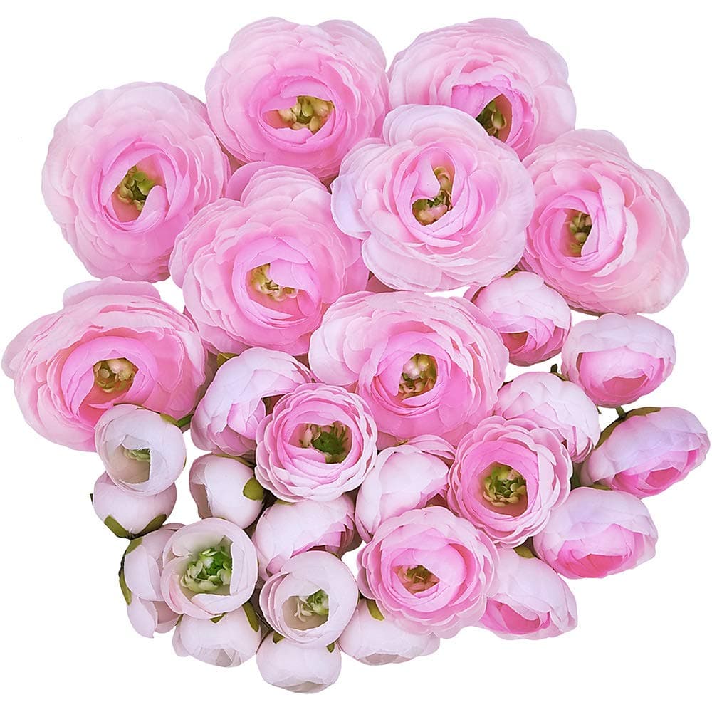 Supla 30 Pack Artificial Ranunculus Flower Heads Silk Ranunculus Buds Pink Millinery Flowers 1.5",2.2",3.1" Wide for Wedding Floral Arrangement Crowns Bouquets Hair Accessories Corsages Crafts