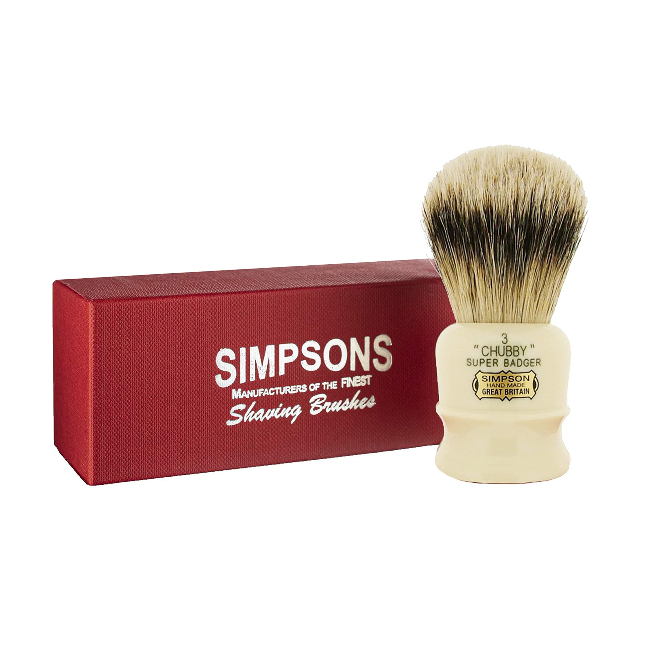 Simpsons Chubby 3 Super Shaving Brush - CH3 Super High Density Knot, Hand-Turned Ivory Handle Simpson Shaving Brushes - Wet Shave Deluxe Thick & Luxurious Lather Handle Dense & Extra Soft Bristles