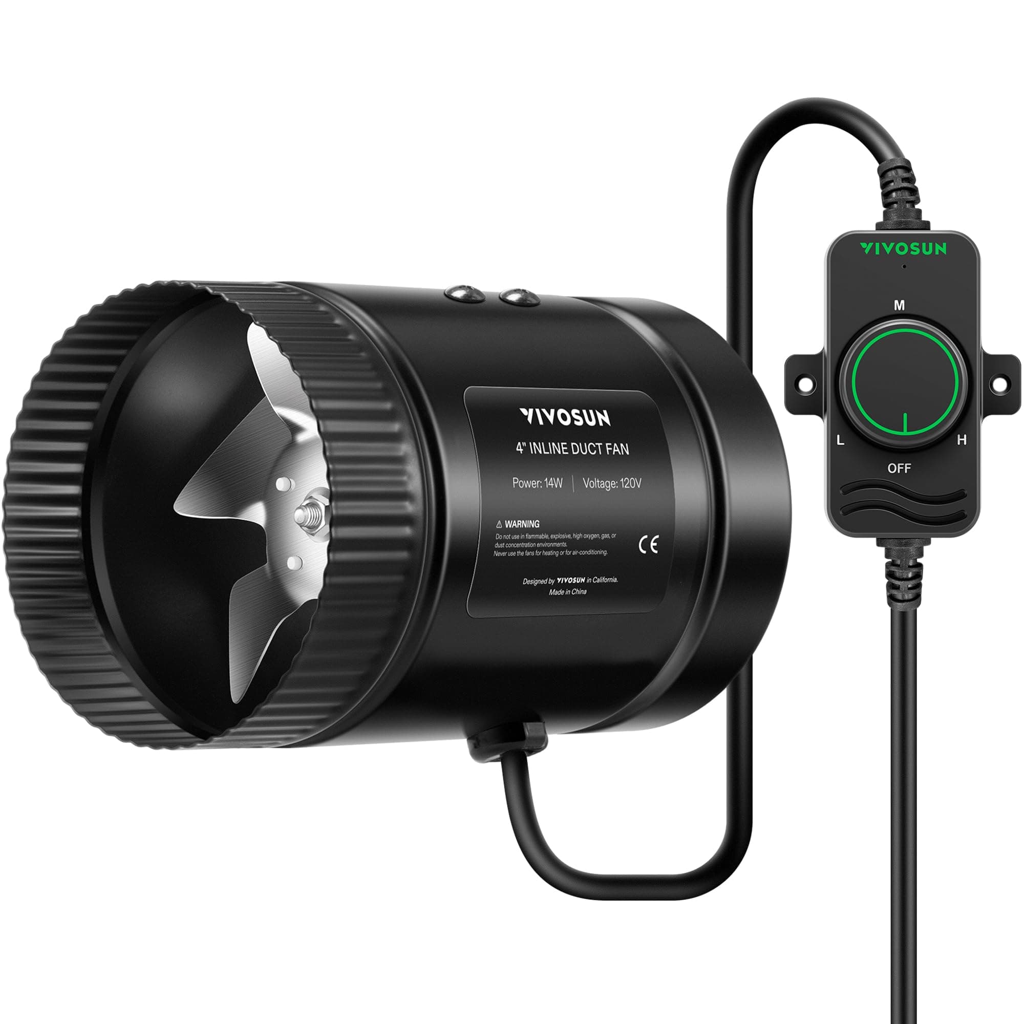 VIVOSUN 4" 106CFM Inline Booster Duct Fan with Speed Controller HVAC Exhaust Fan Low Noise for Basement, Bathroom, Kitchen, Attic and Glow Tent