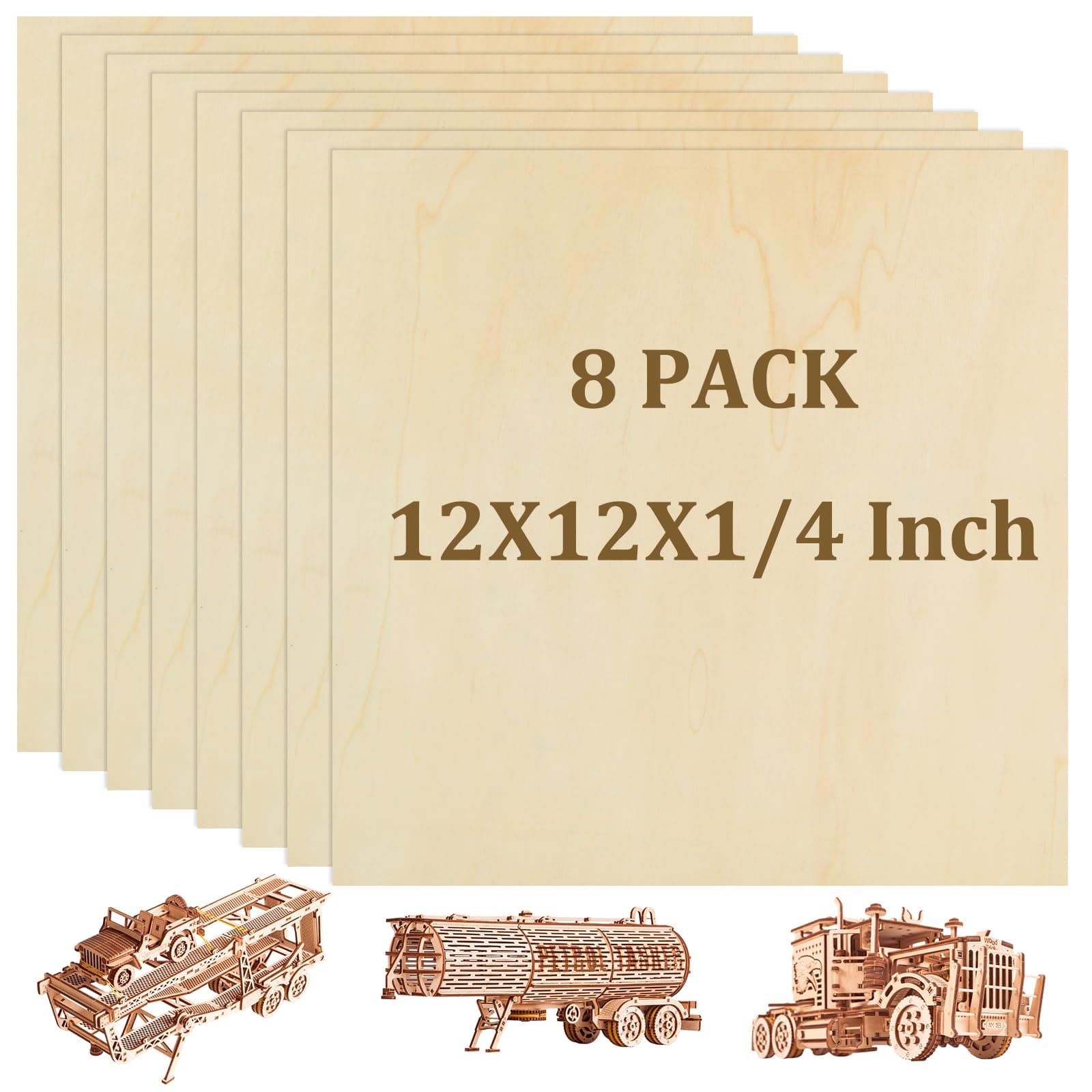 8 Pack 12 x 12 x 1/4 Inch Baltic Birch Plywood 6mm Wood Sheet, Baltic Birch Sheets for Cricut Maker, Architectural Models, Drawing Painting, Wood Burning Laser