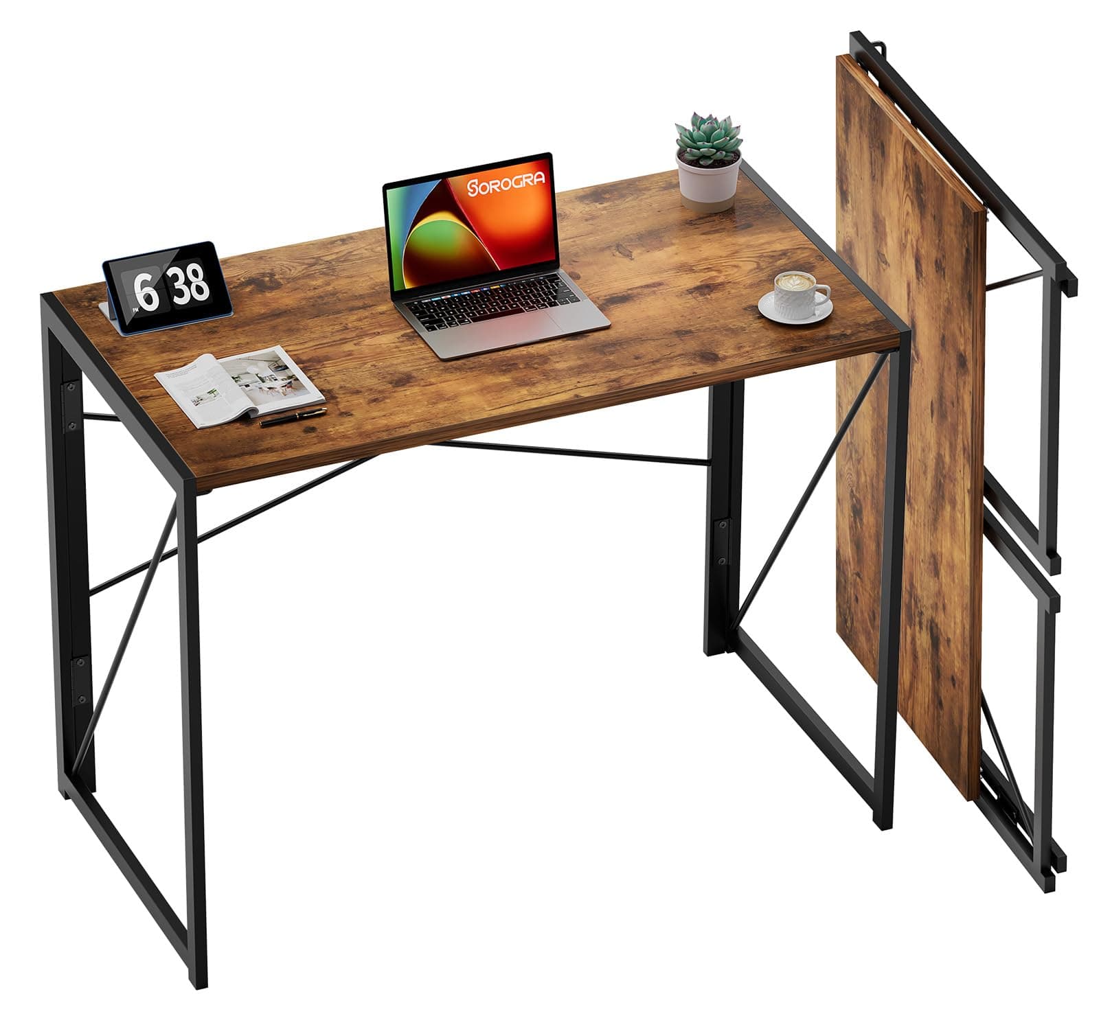 Coavas Small Folding Desk 31.5 inch Foldable Computer Desks, Spaces Saving Writing Table for Bedroom, Home Office, Dorm, Apartment, Kids, Slippy Vintage Brown