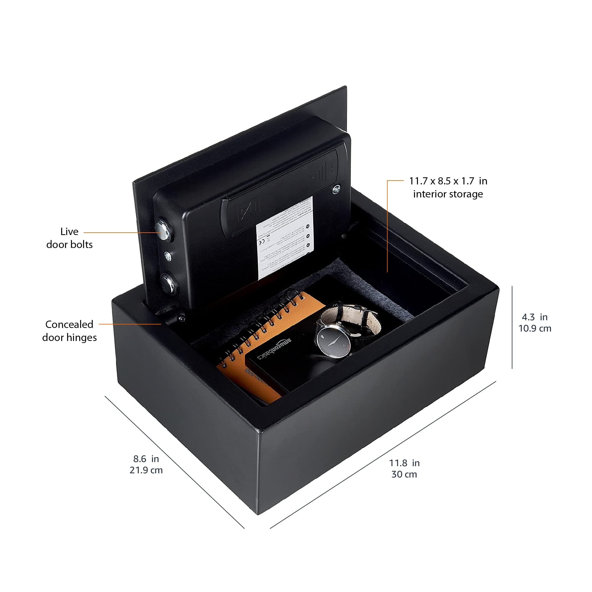 Amazon Basics Small Slim Desk Drawer Security Safe with Programmable Electronic Keypad, Black, 30 cm W x 21.8 cm D x 11. 2 cm H