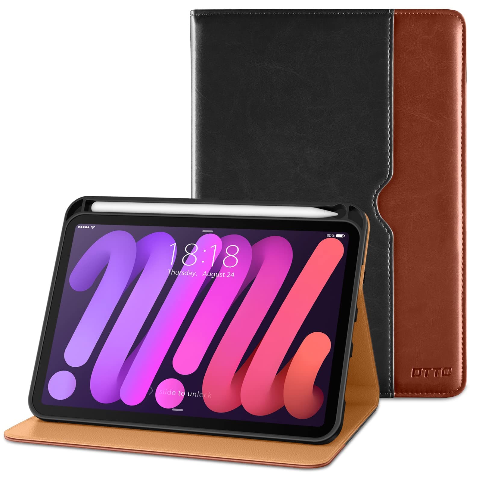 DTTO for iPad mini 7th (A17 Pro) 2024/iPad Mini 6th Generation Case 2021 8.3 Inch, Premium Leather Business Folio Stand Cover for Mini 7/6 with Pencil Holder-Multiple Viewing Angles, Black Brown