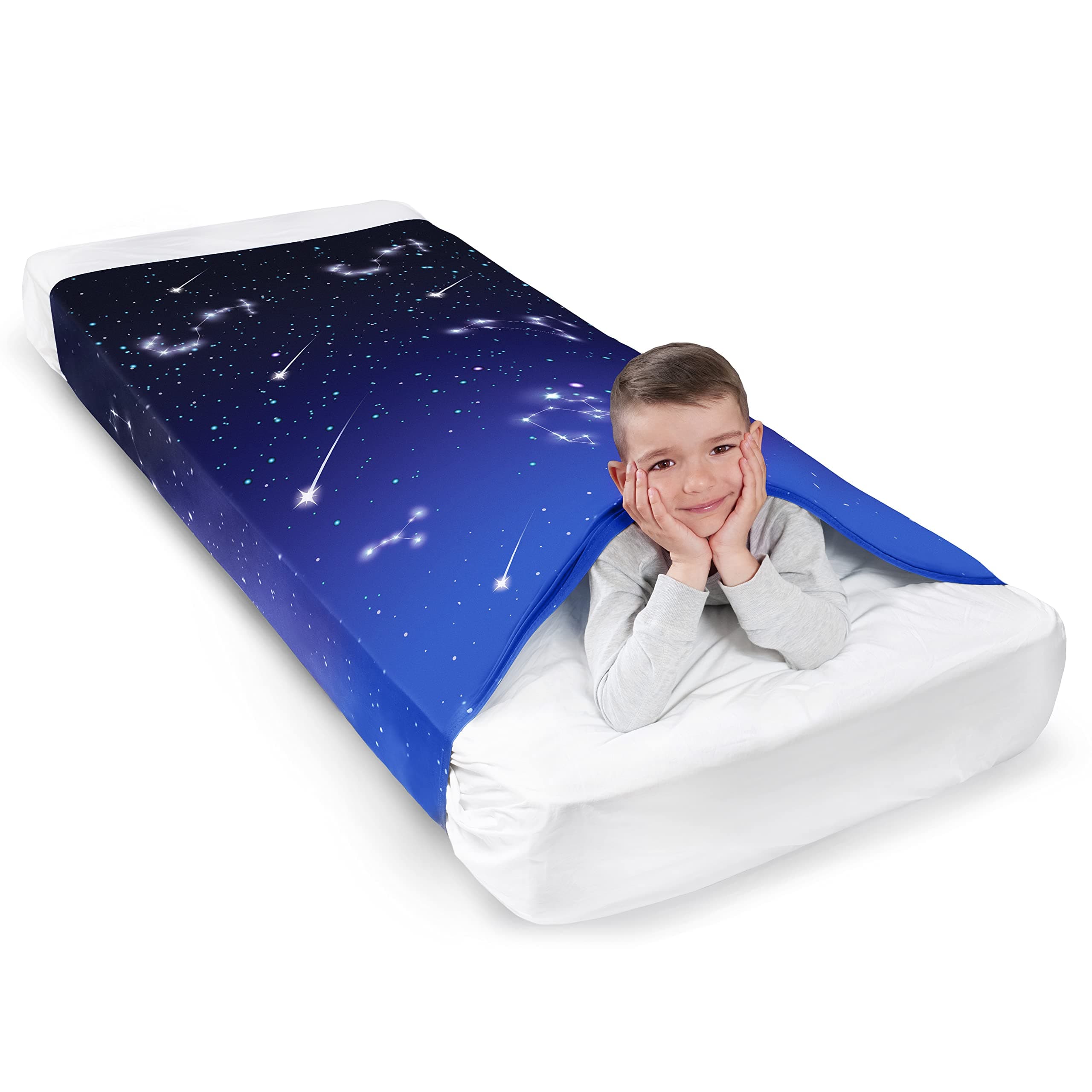 ODOXIA Sensory Compression Blanket | Elastane Bed Sheet for Kids & Adults | Deep Relaxing Feeling, Release Oxytocin | Helps With: SPD, Anxiety, ADHD, Autism | Star | Breathable & Stretchable (Single)