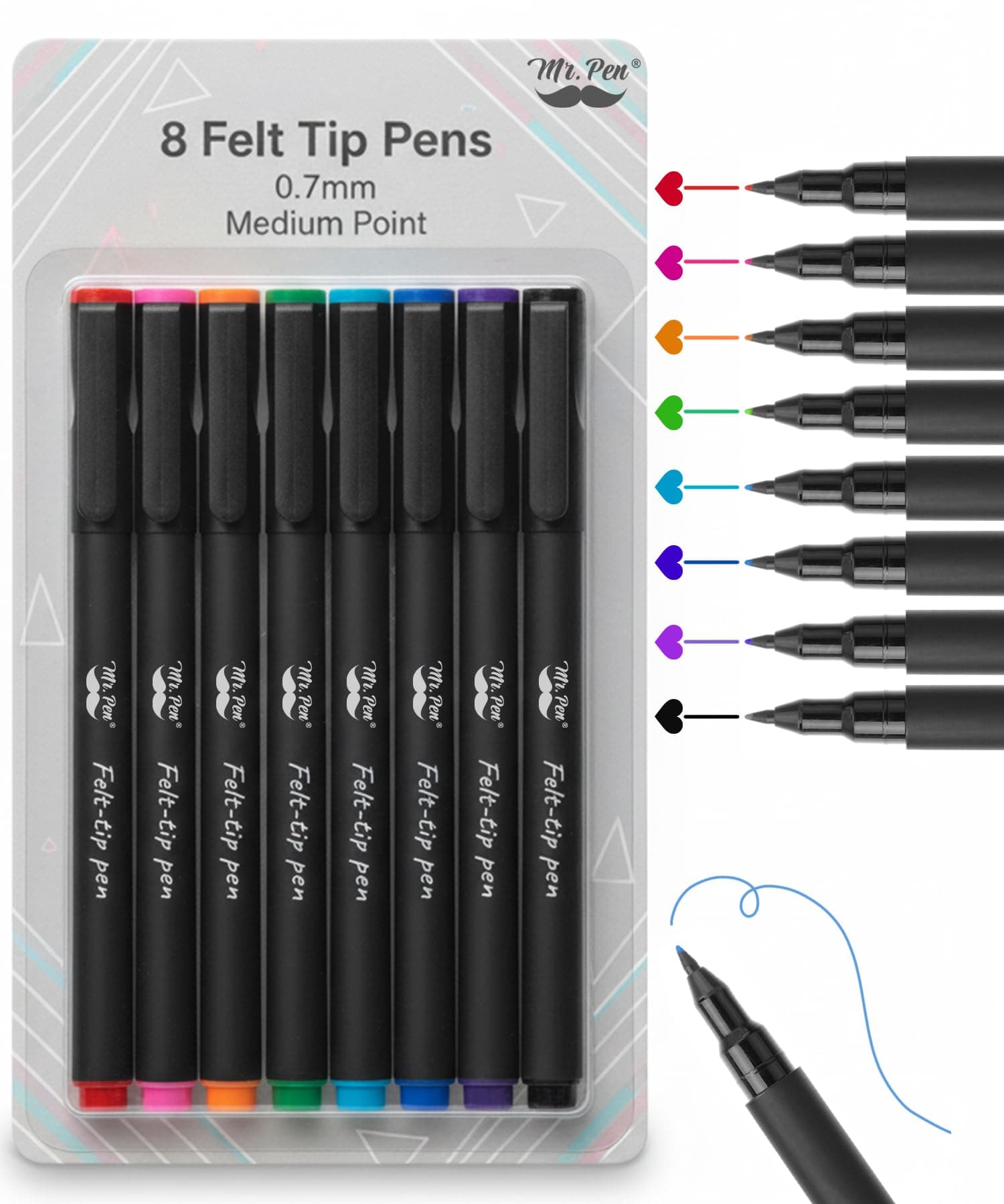 Mr. Pen- Felt Tip Pens, Pens Fine Point, Pack of 8, Fast Dry, No Smear, Colored Pens, Journaling Pens, Felt Pens, Planner Markers, Planner Pens