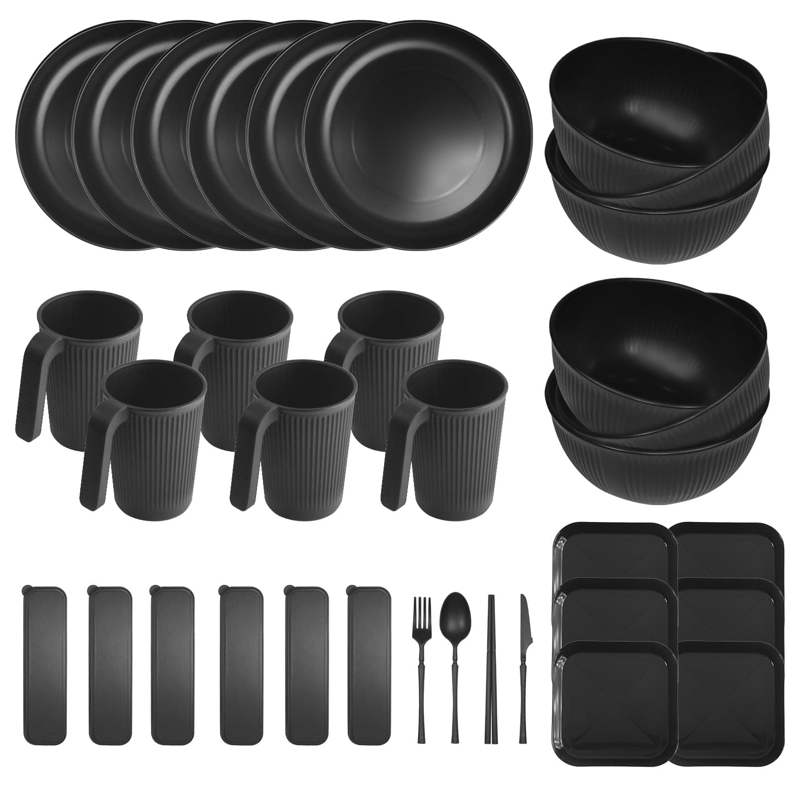 YEEBECA 67 Pieces Plastic Dinnerware Set for 6, BPA-Free Unbreakable Dinnerware Set for 6 People, The Outdoor Camping Tableware Set Suitable for Family Dinners, Picnics and Camping.