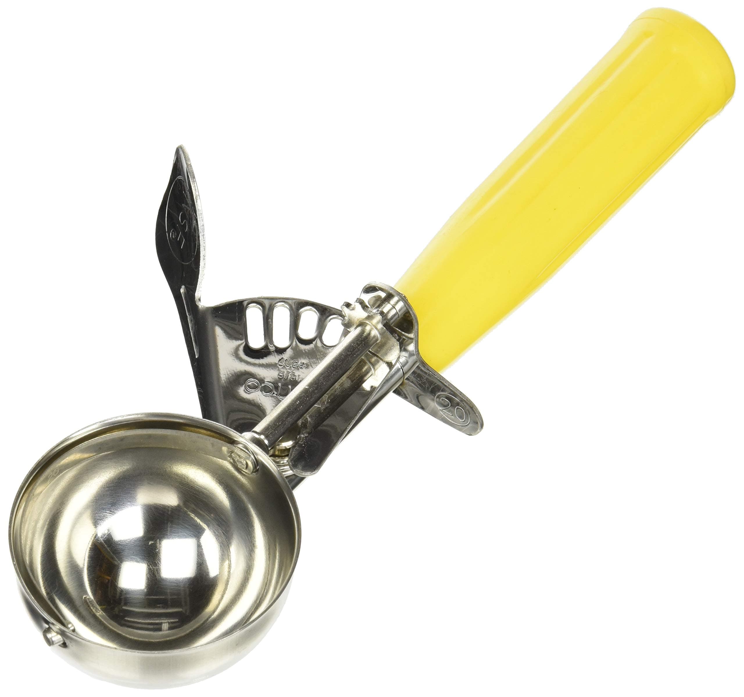No.20 Ice Cream Disher with Plastic Handle, Size 20, 2 oz capacity, Yellow, Stainess Steel