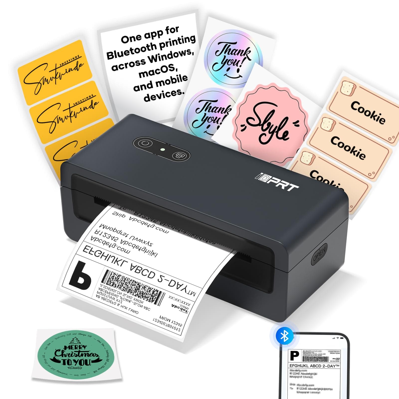 Shipping Label Printer 4x6 Bluetooth Thermal Label Printer for Small Business and Shipping Package, Support Android, iPhone, Windows, macOS, Widely Used for Amazon, Shopify