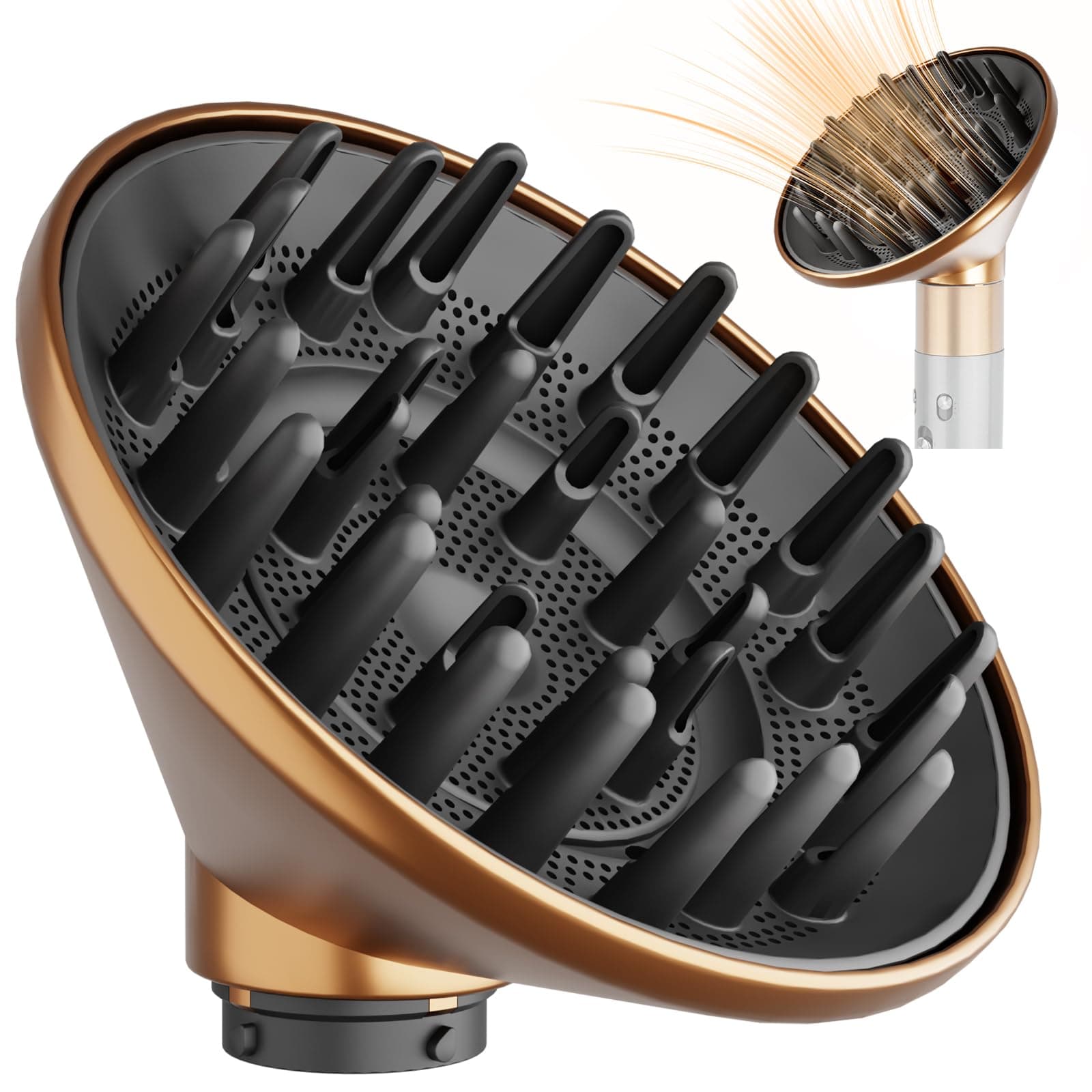 Large Diffuser Attachment Compatible with Dyson Airwrap, Upgraded Bigger Diffuser Nozzle to Dryer Faster and Define Curls, Gold