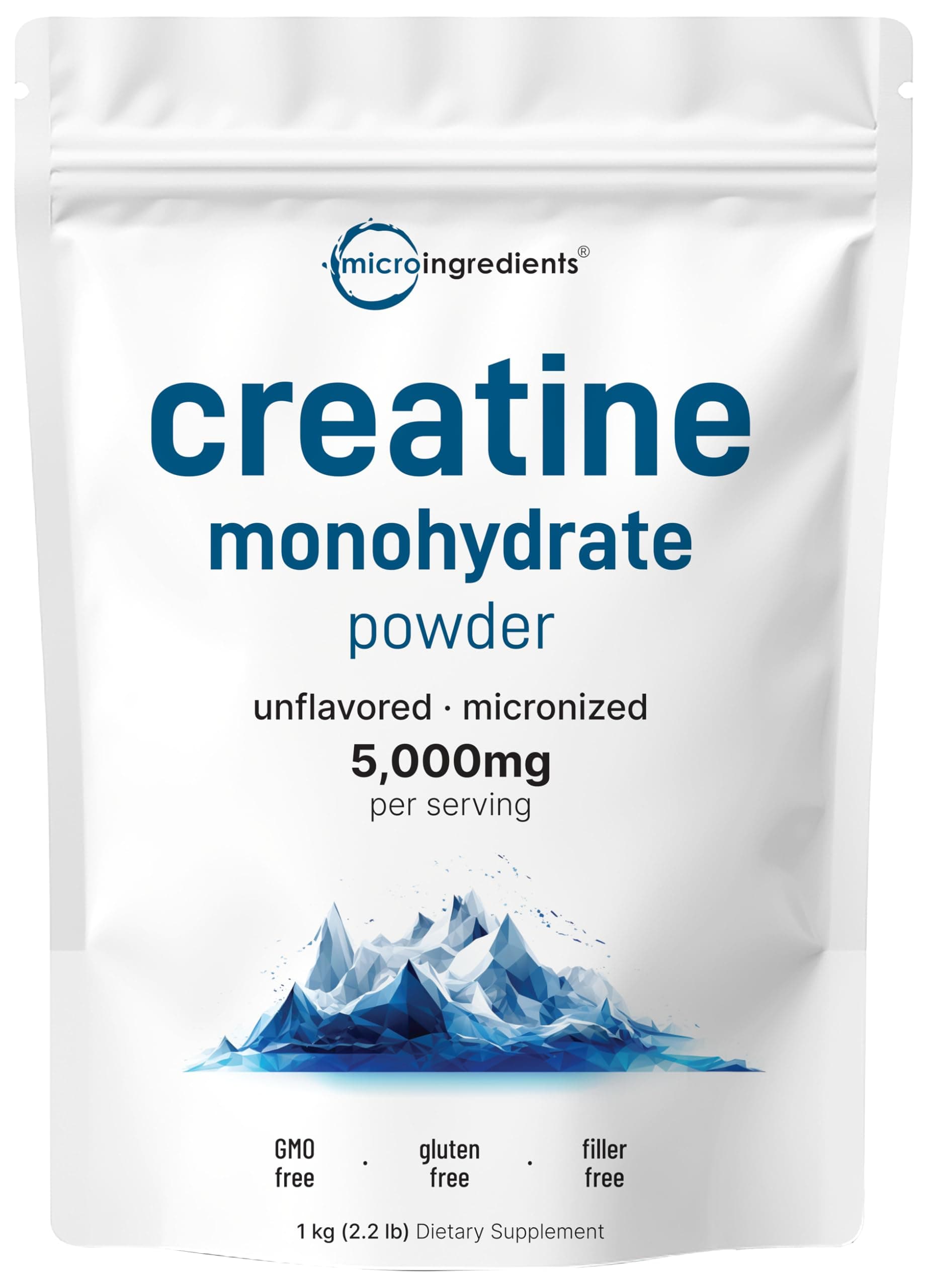 Creatine Monohydrate Powder 1 kg (2.2 Lbs), 5000mg Per Serv, Micronized Creatine Powder, Unflavored, Pure, No Filler, Keto & Vegan Friendly, Easy Dissolve Pre Workout Creatine for Women and Men