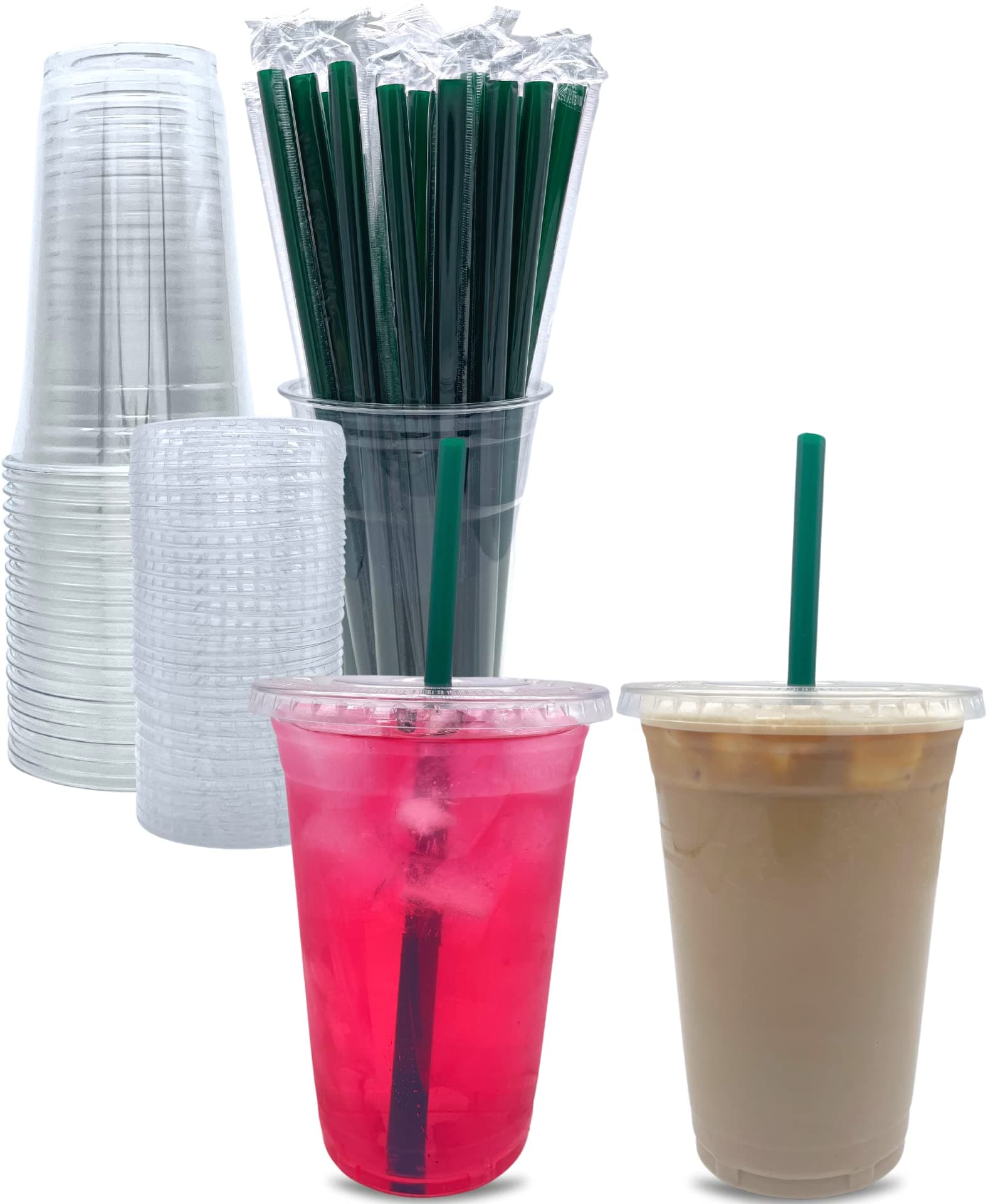 Aatriet 20 oz Clear Plastic Cups with Lids and STRAWS, Disposable Party Cups for To Go Iced Coffee Cold Drinks, Smoothie, Juice, Parfait, Frappuccino, Milkshake. No Leaking Fruit Cup, 25 Sets