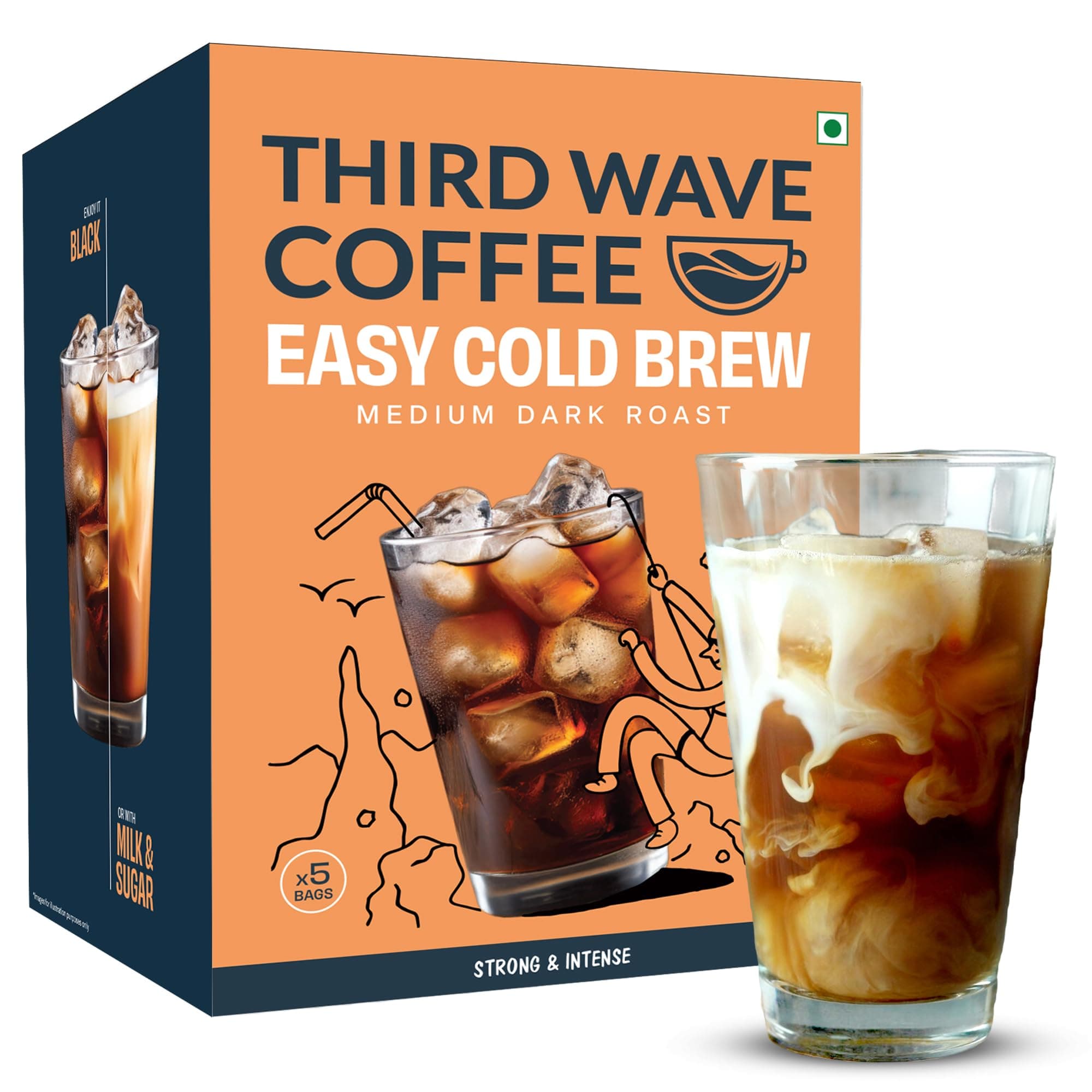 THIRD WAVE COFFEE Easy Cold Brew Coffee Medium Dark Roast 5 Bags Makes 15 Cups Instant Brew No Equipment Needed Arabica Coffee Sourced Directly From Farms,Pack Of 1 | 250 gram