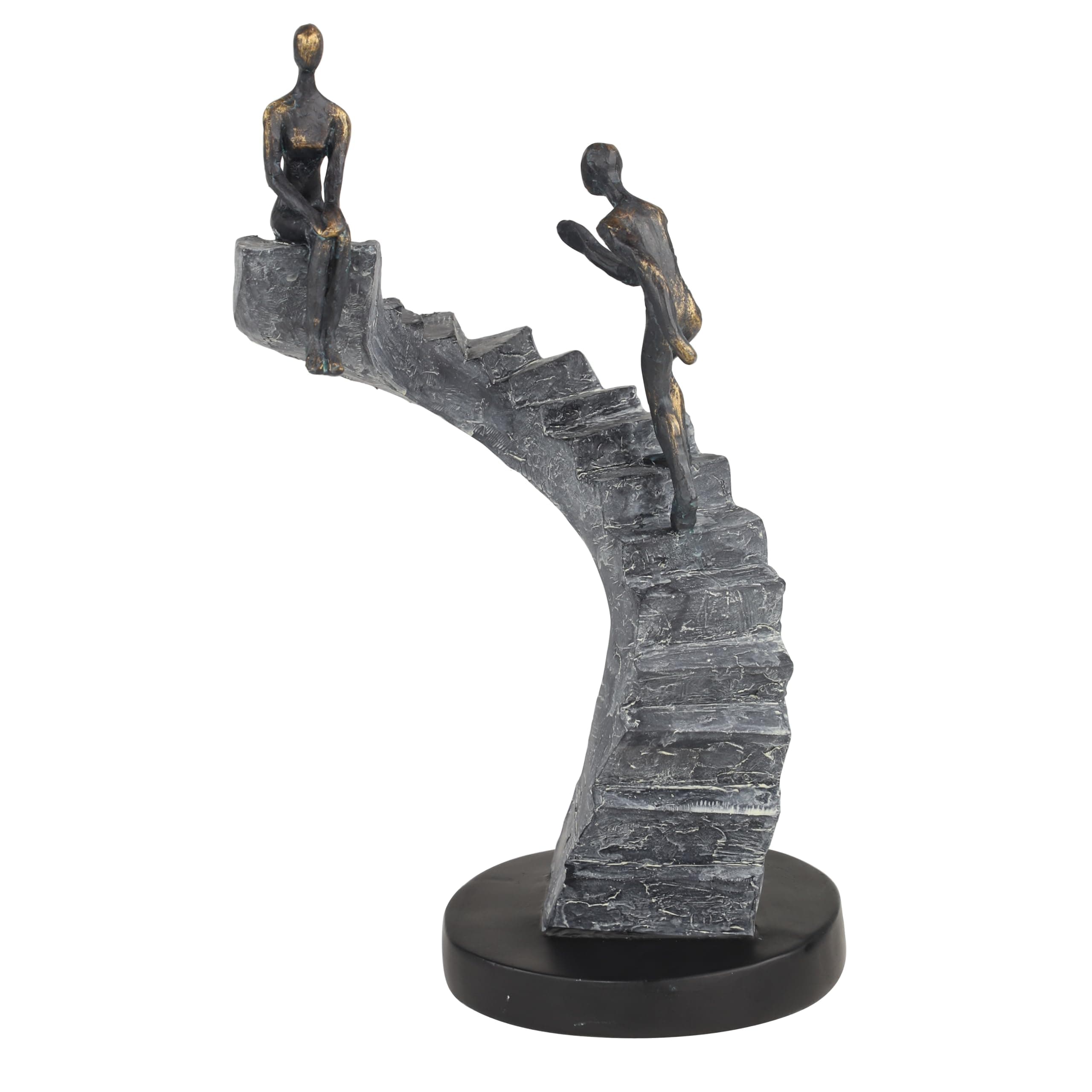 Deco 79 Polystone People Decorative Sculpture Home Decor Statue with Stairs, Accent Figurine 8" x 3" x 14", Black