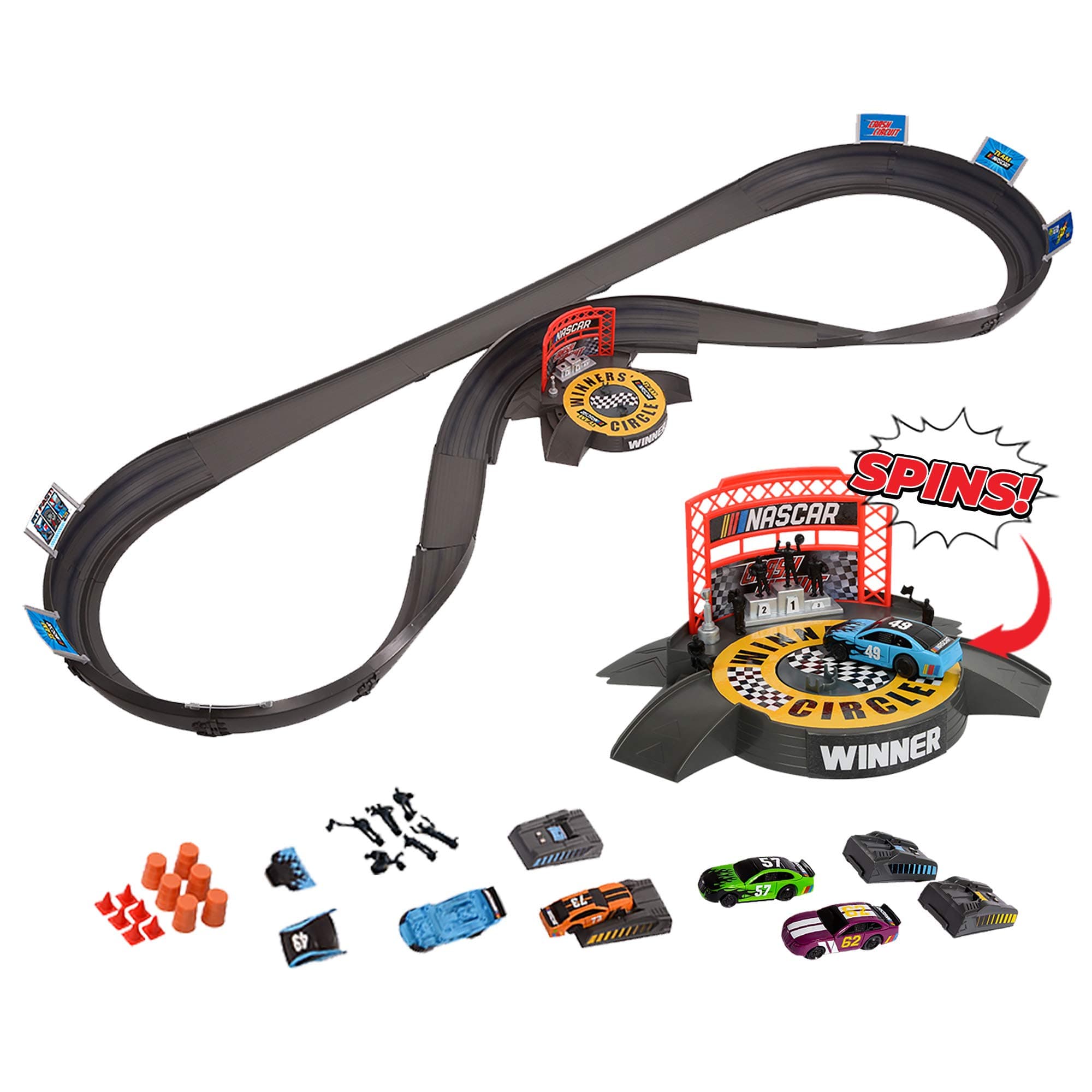 NASCAR Crash Circuit Ultimate Road Course Bundle with Huge Race Track, Winner’s Circle, 4 Cars Total | Electric Powered, Over 6 Ft Assembled | Capture The Momentum and Thrill of Nascar