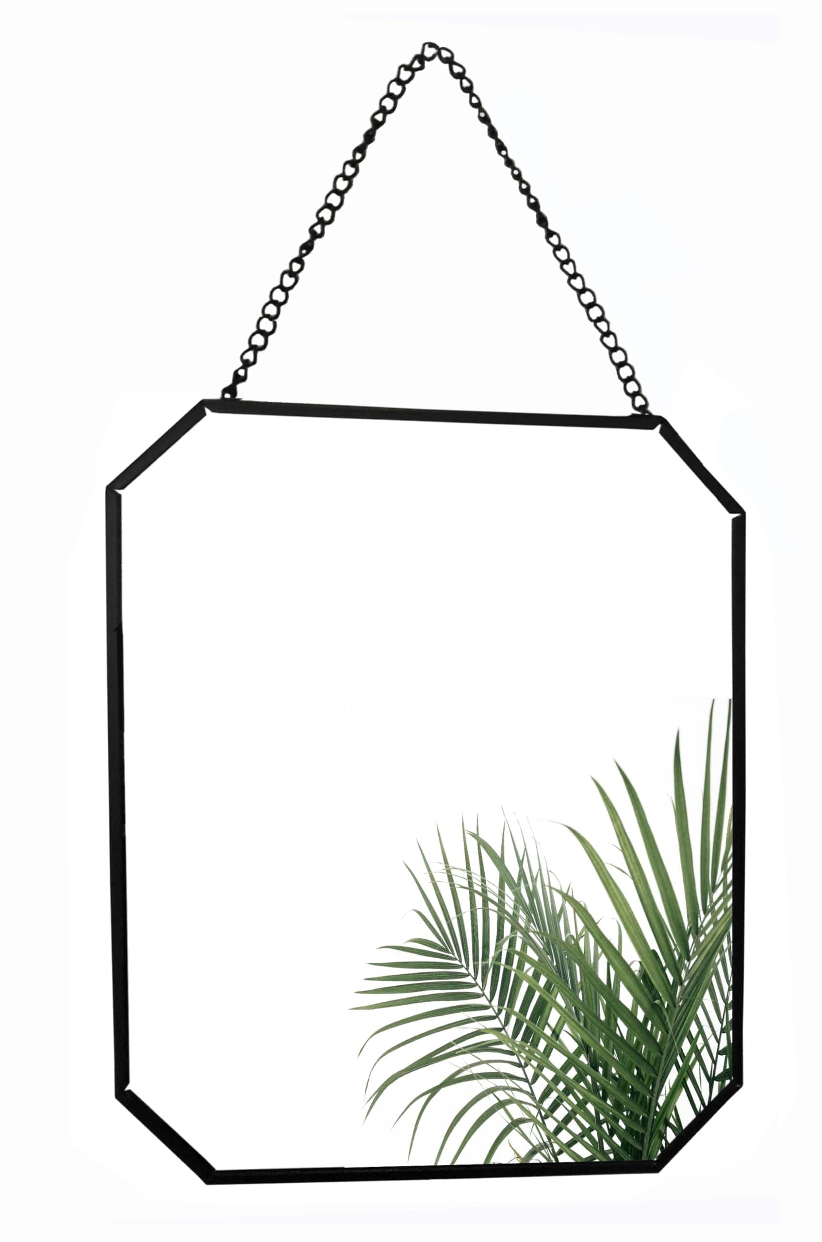 GreyZouq Rectangular Black Metal Framed Mirror 25cm with Hanging Chain - Stylish Decor for Living Room, Kitchen, Bedroom, Bathroom, and Hallway. Vintage and contemporary.