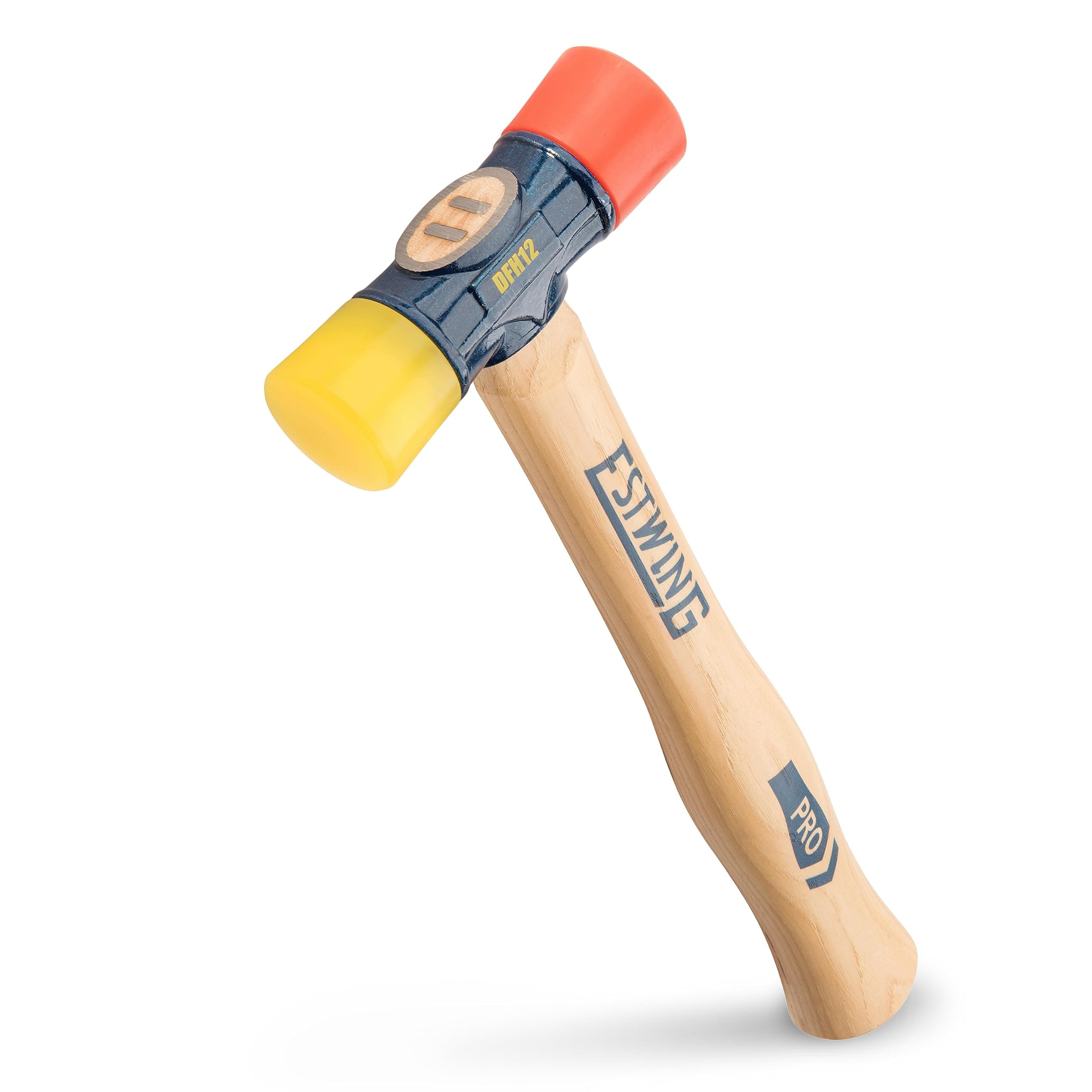 DFH-12 Rubber Mallet - 12 oz Double-Face Hammer with Soft/Hard Tips & Hickory Wood Handle - DFH12,Black Red & Yellow