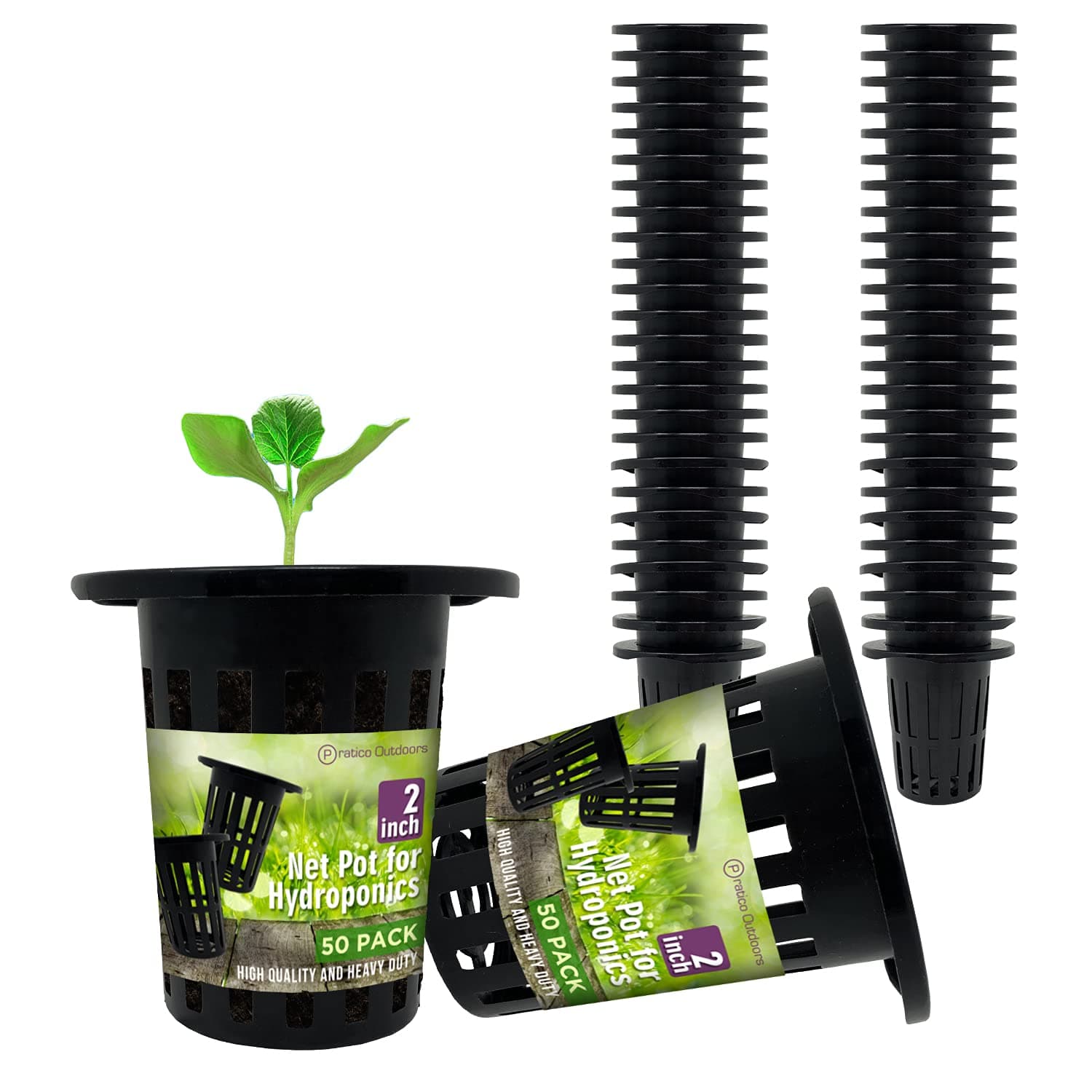 Pratico Outdoors 2 inch Net Pot for Hydroponics, Black, 50 Pack