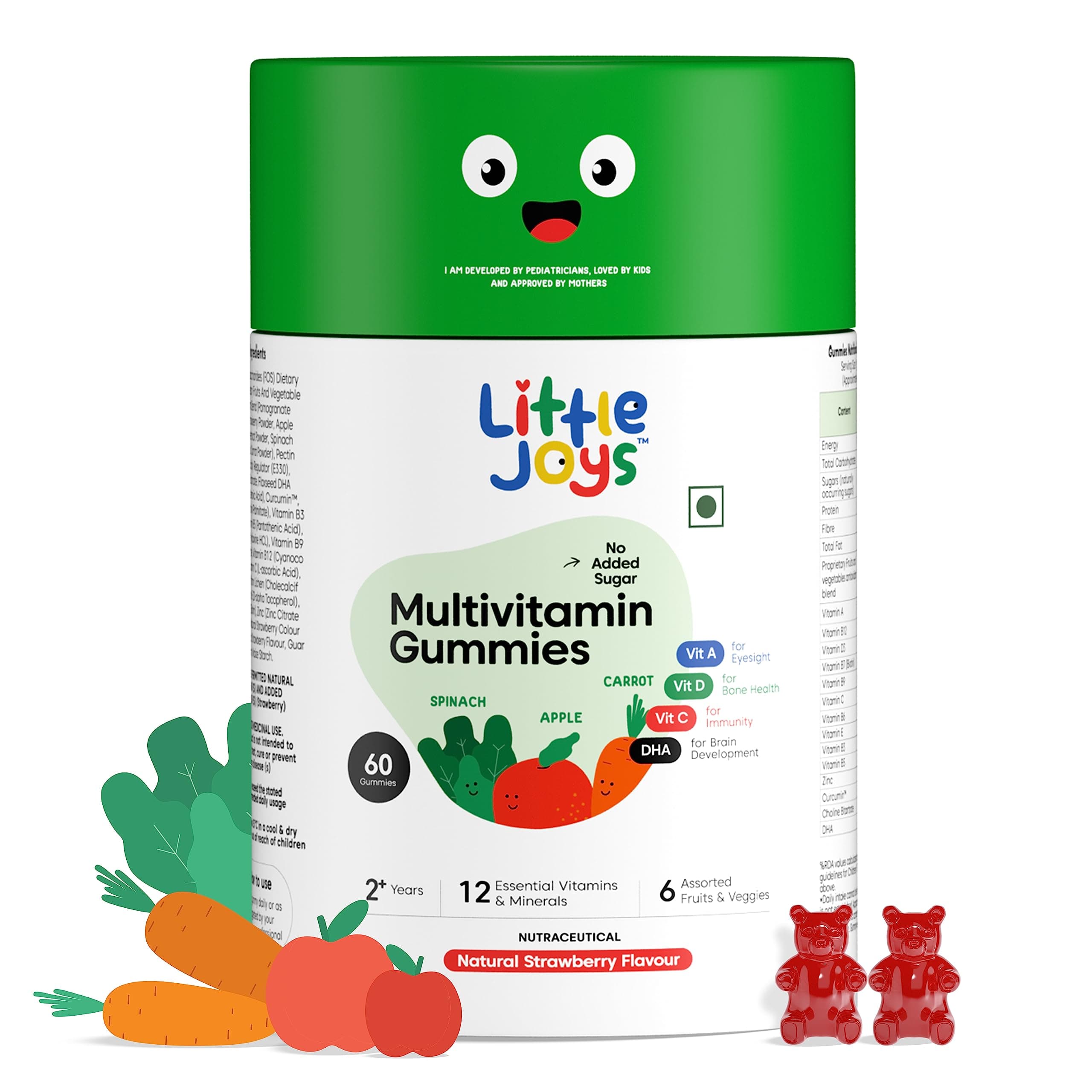 Multivitamin Gummies (2-6 years) | 60 Days Pack | No Sugar Added | Strawberry Flavour | Boosts Immunity, Bone Density & Eyesight