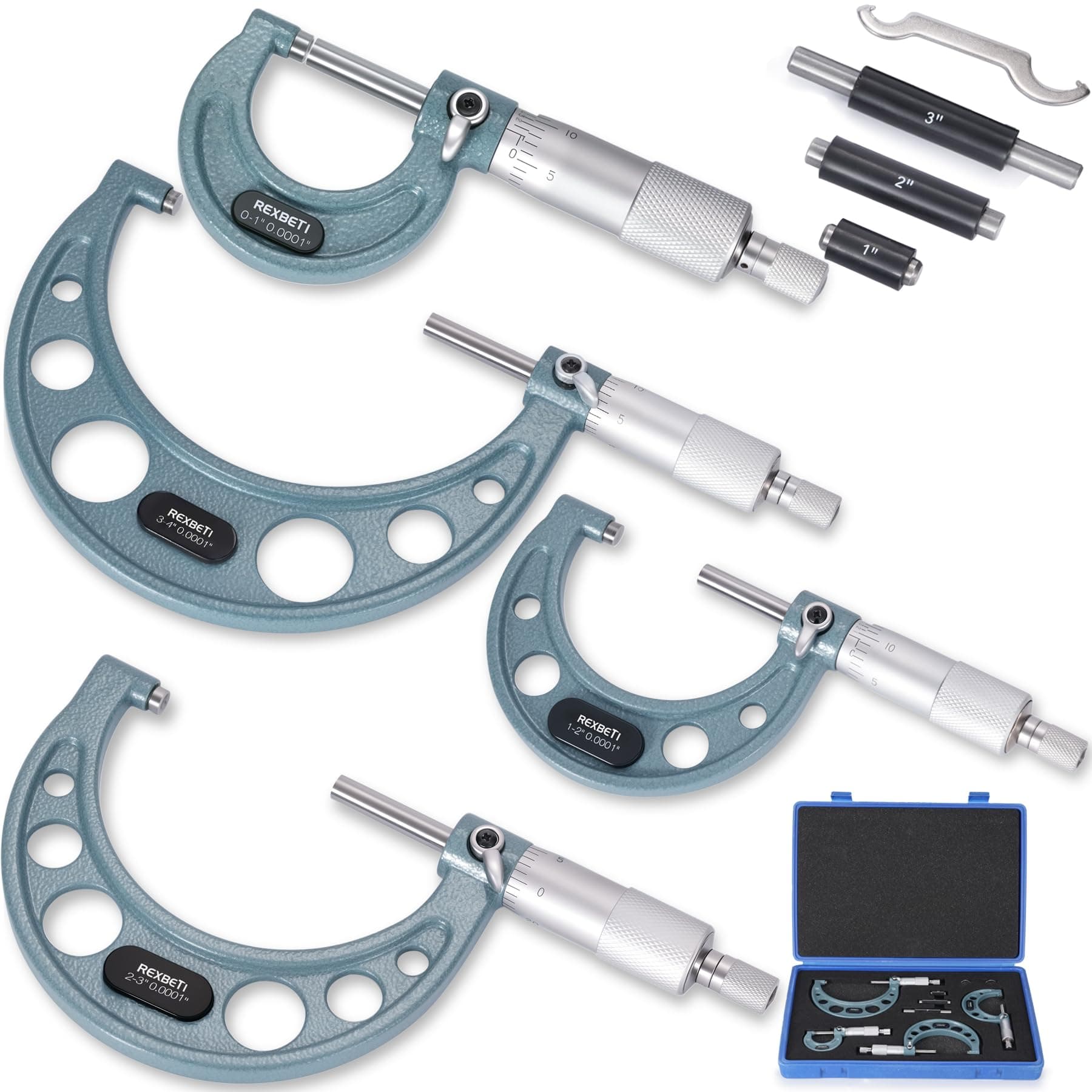 4Pcs Outside Micrometer Set, 0-4" Machinist Micrometer, Ultra-Precision Carbide Tipped Measuring Tool Set, 0.001" Graduation, +/-0.0001" Accuracy, Protective Case