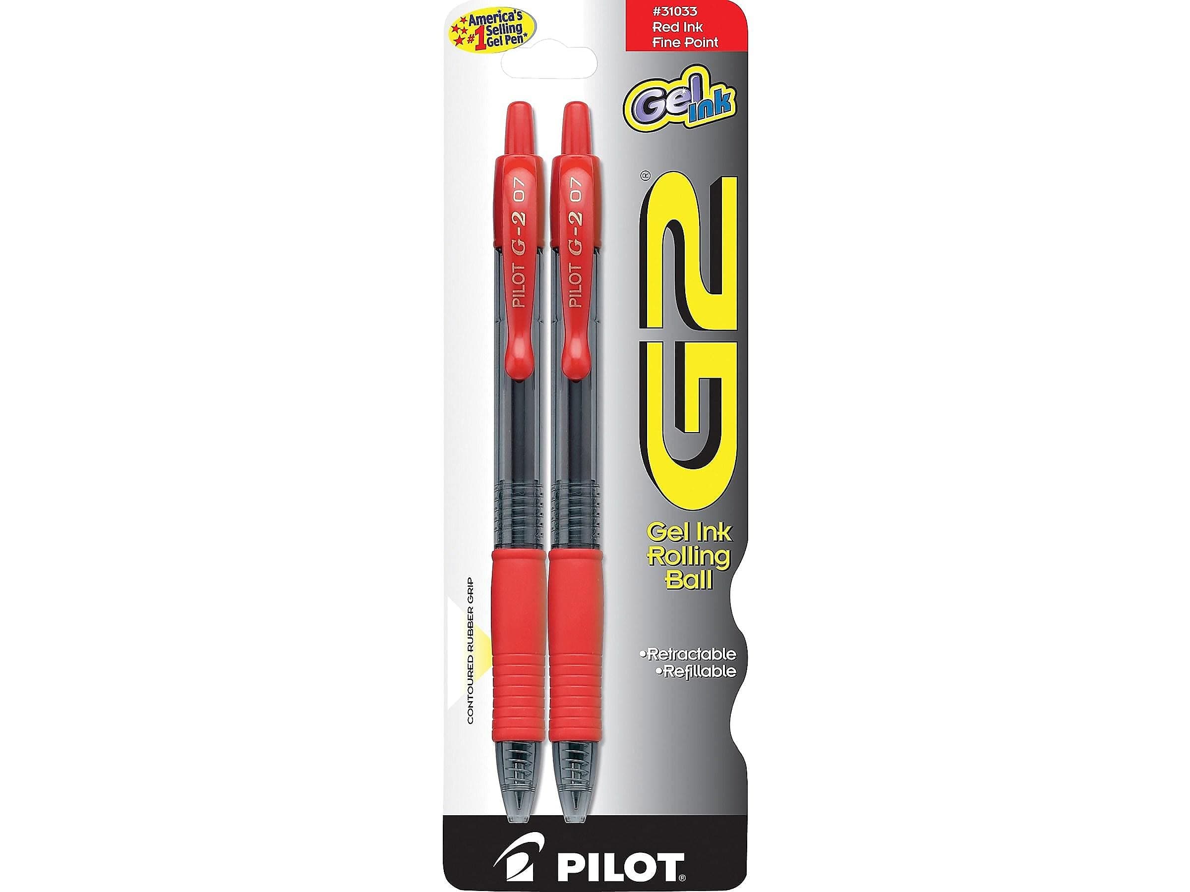 Pilot G2 Premium Gel Roller Pens, Fine Point 0.7 mm, Red Pens, Pack of 2 - Ideal for School, Journaling & Office Writing