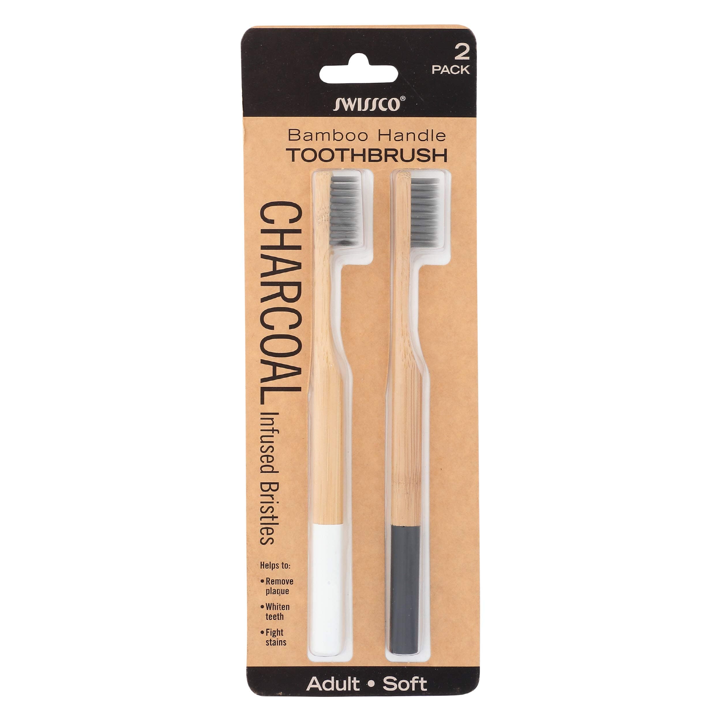 SWISSCO Bamboo Handle Toothbrush 2 Count, 1 EA