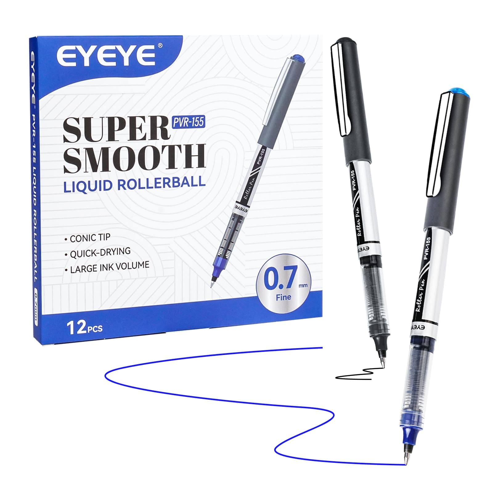 EYEYE Rollerball Pens 0.7mm, 6 Black 6 Blue Medium Point Roller Ball Pen Quick Dry, Liquid Ink Pens Fine Point Smooth Writing Pen for Journaling, Note Taking, Office, School Supplies