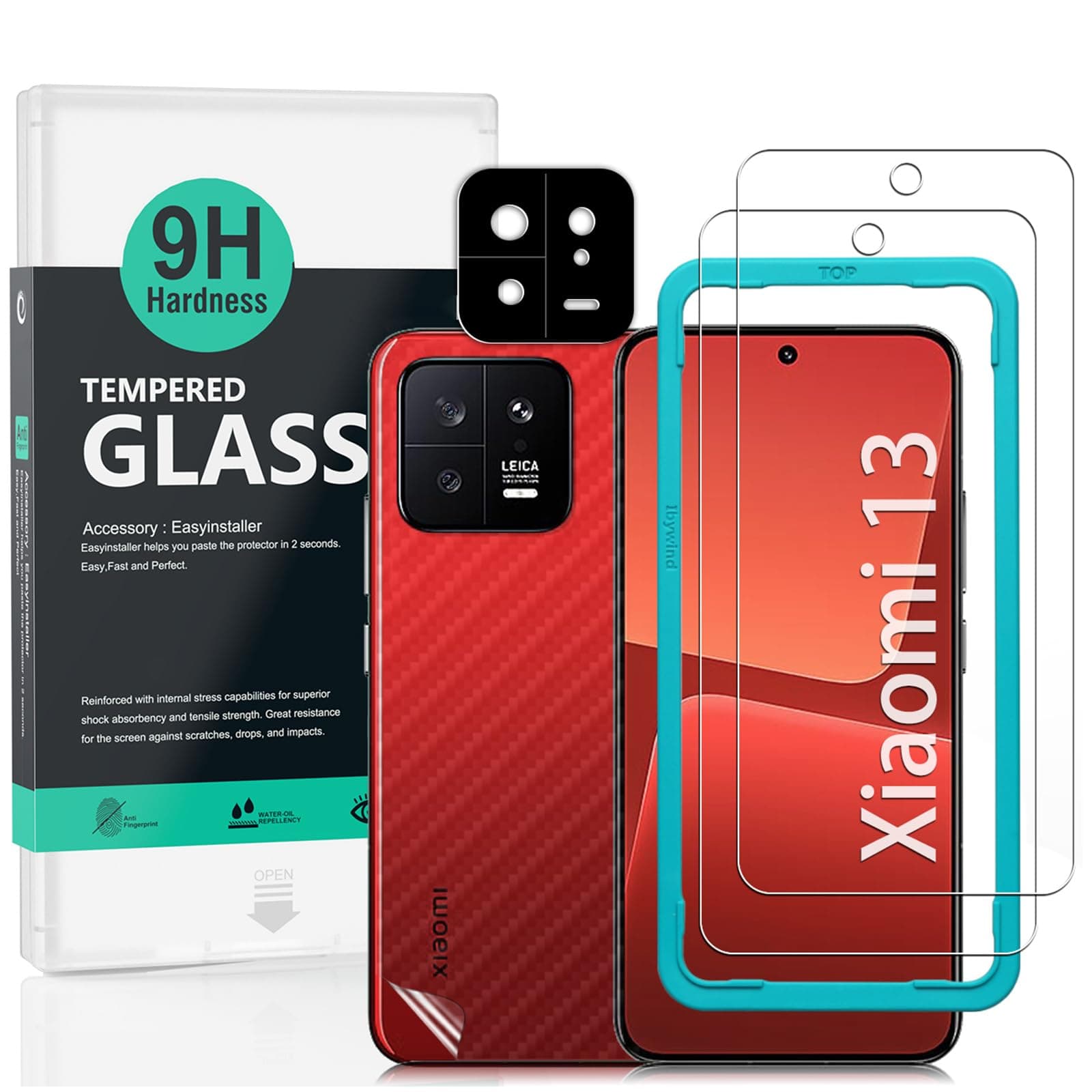 Ibywind Screen Protector For Xiaomi 13 5G 6.36"(Not For Xiaomi 13 Ultra/Xiaomi 13 Pro/Xiaomi 13 Lite),with 2Pcs Tempered Glass,1 Pc Camera Len Protector,1 Pc Back Carbon Fiber Film,Easy to install