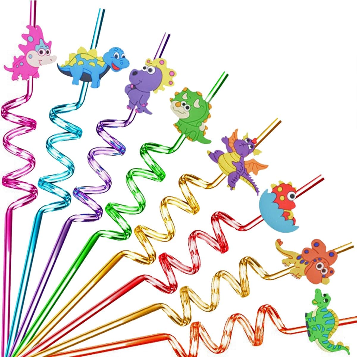 U-HOOME Reusable Twisty Drinking Straws,8PCS Plastic Crazy Drinking Straws Dinosaur Straws Kids Birthday Party Supplies Colorful Dinosaur Plastic Straws for Family Kids or Party Use, 790AP